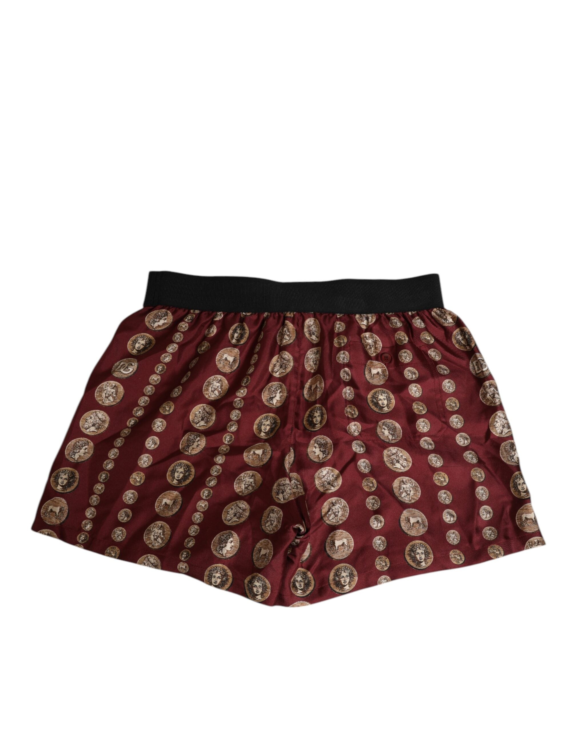 Dolce & Gabbana Burgundy Silk Coin Print Männer Boxer Short Bademode-5