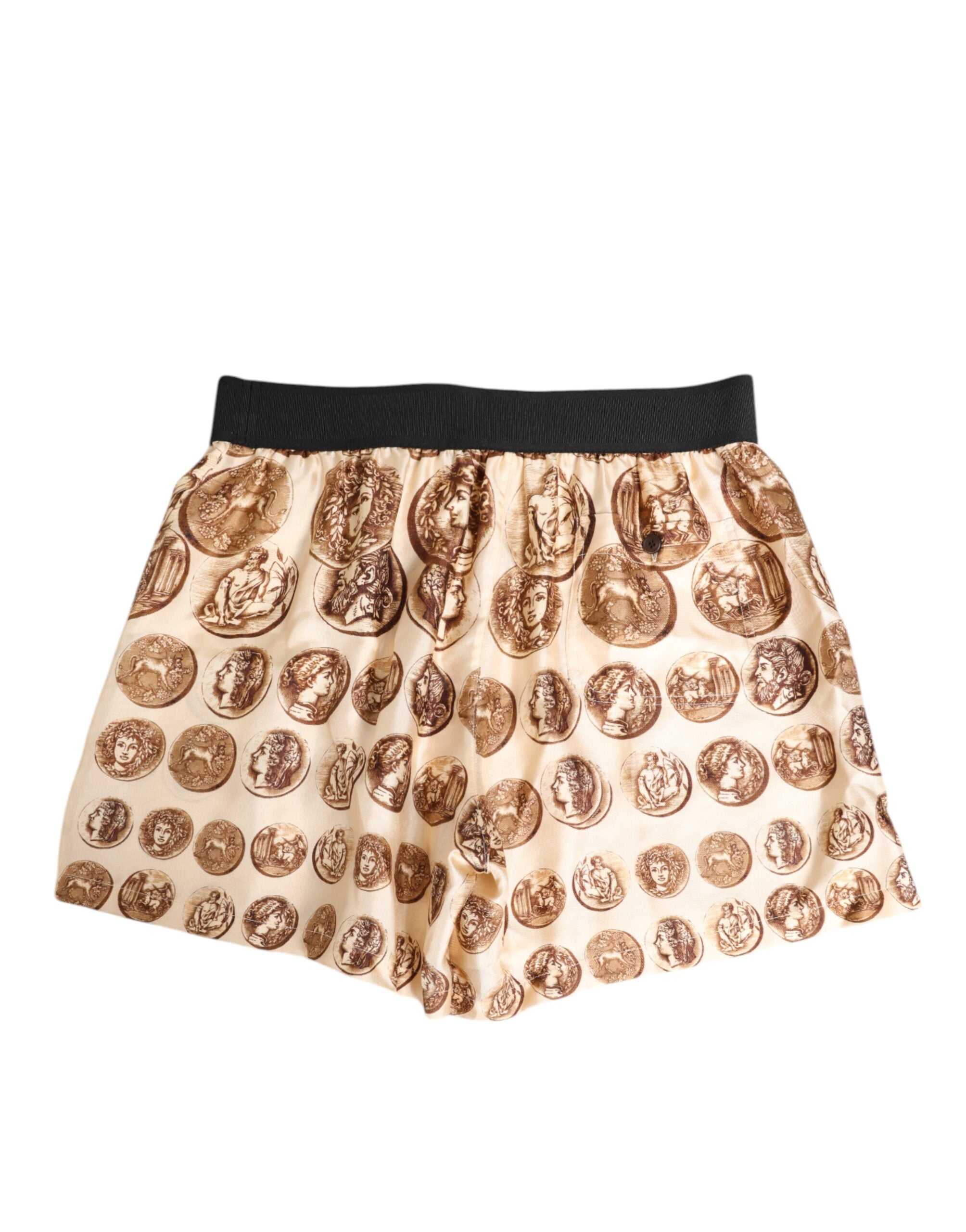 Dolce & Gabbana Brown Ancient Coin Print Silk Shorts Swimwear-5