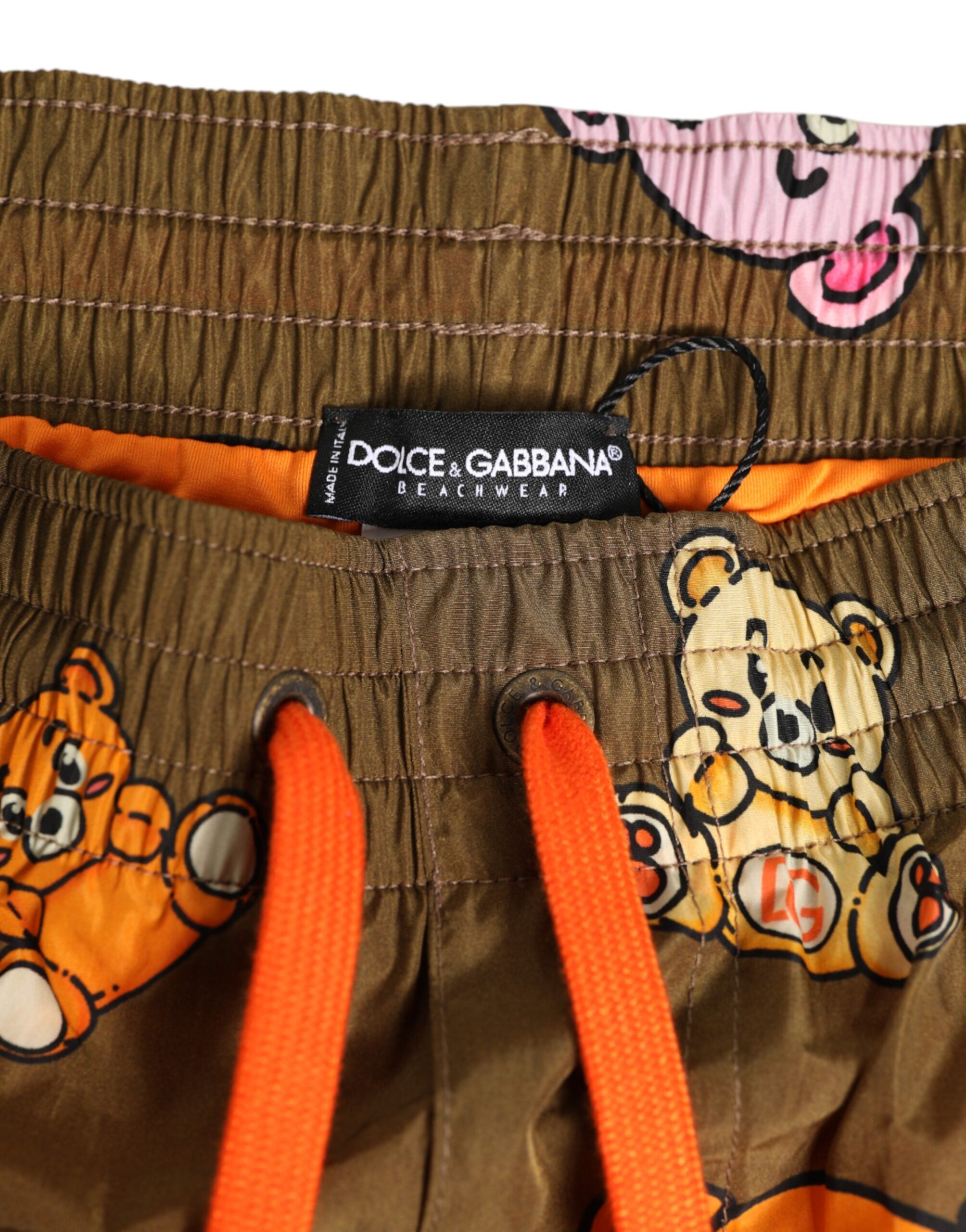 Dolce & Gabbana Brown Multicolor Teddy Bear Men's Shorts Swimwear-4