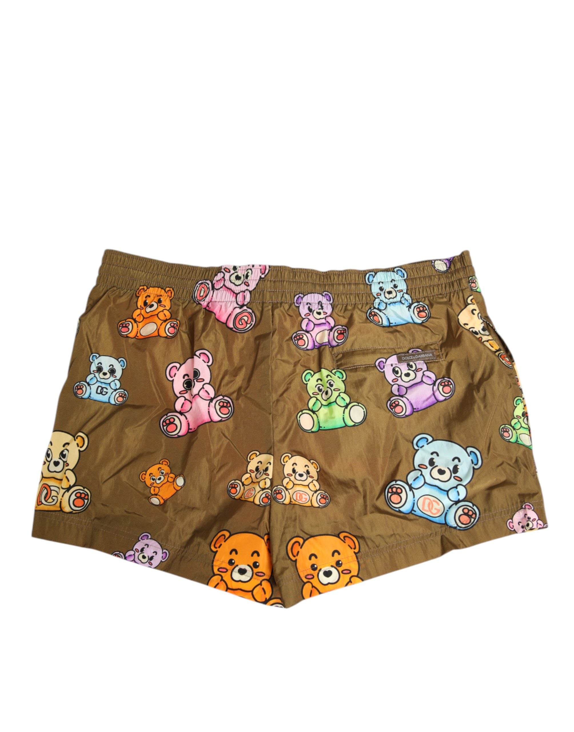 Dolce & Gabbana Brown Multicolor Teddy Bear Men's Shorts Swimwear-5