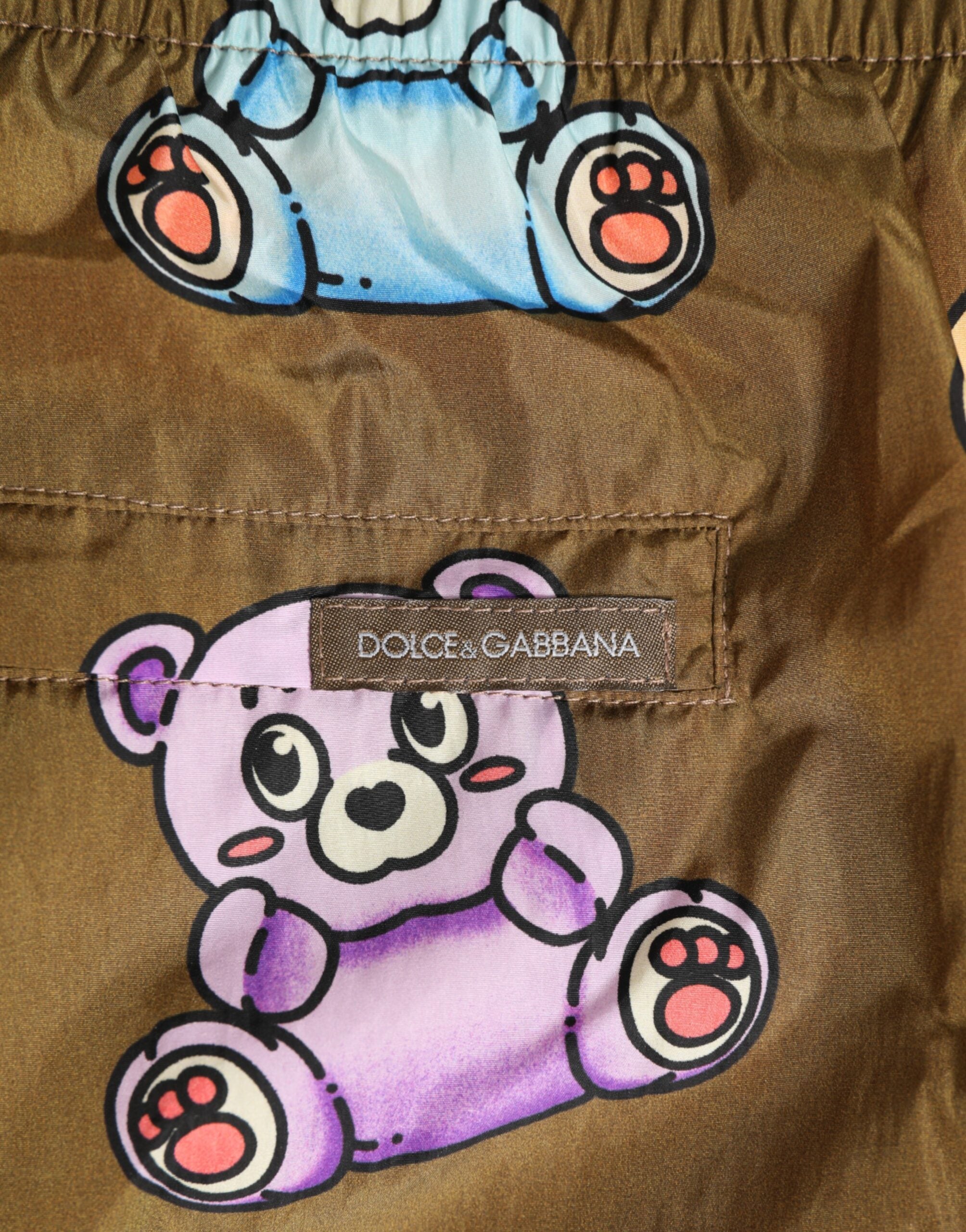 Dolce & Gabbana Brown Multicolor Teddy Bear Men's Shorts Swimwear-6