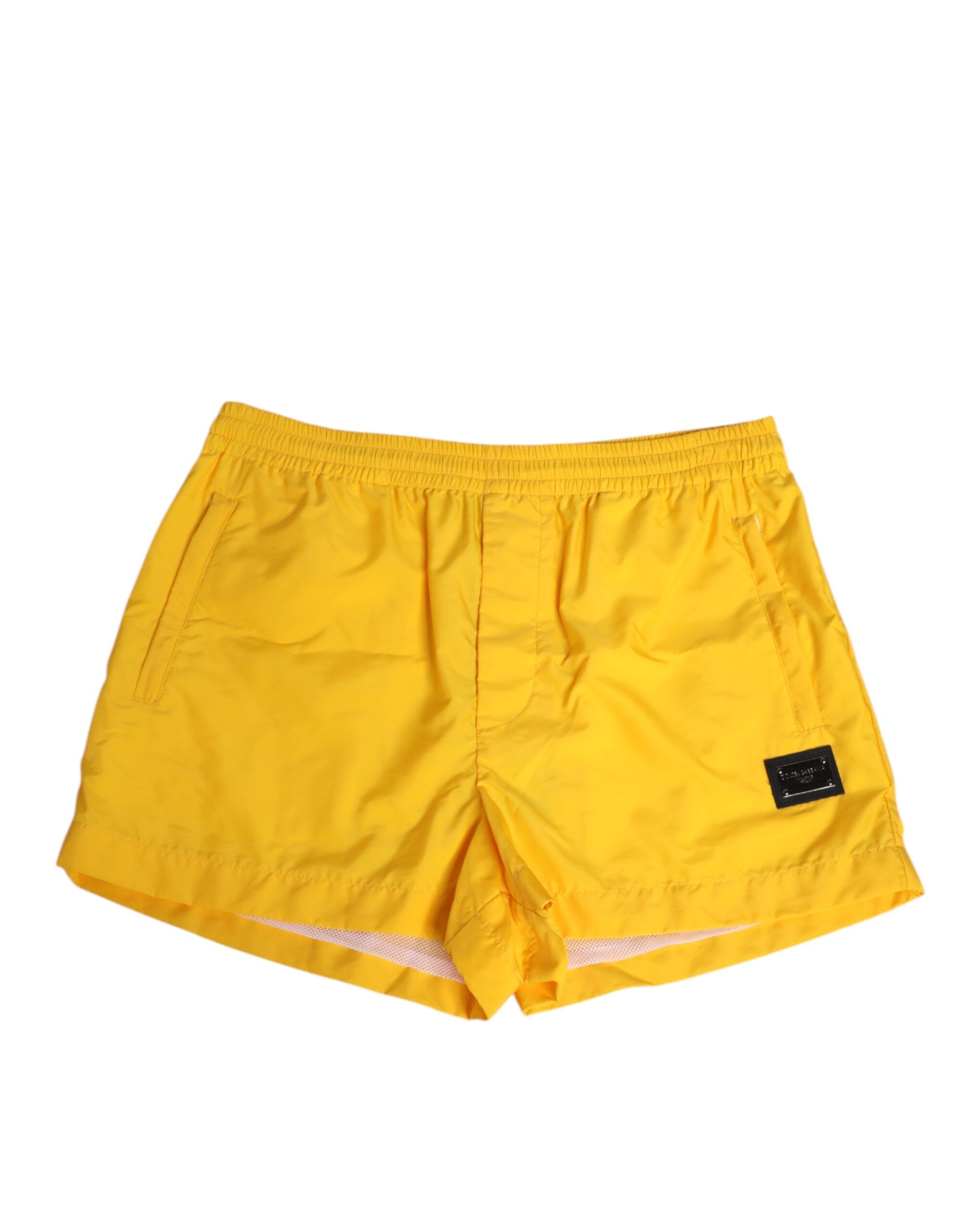 Dolce & Gabbana Yellow Nylon Logo Plaque Boxer Shorts Swim Trunks-1