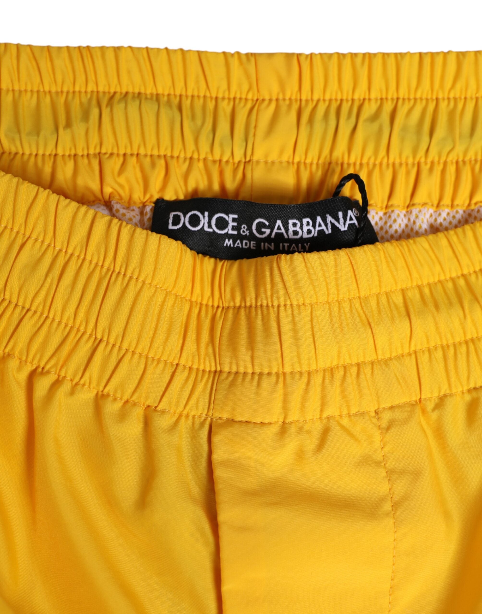 Dolce & Gabbana Yellow Nylon Logo Plaque Boxer Shorts Swim Trunks-4