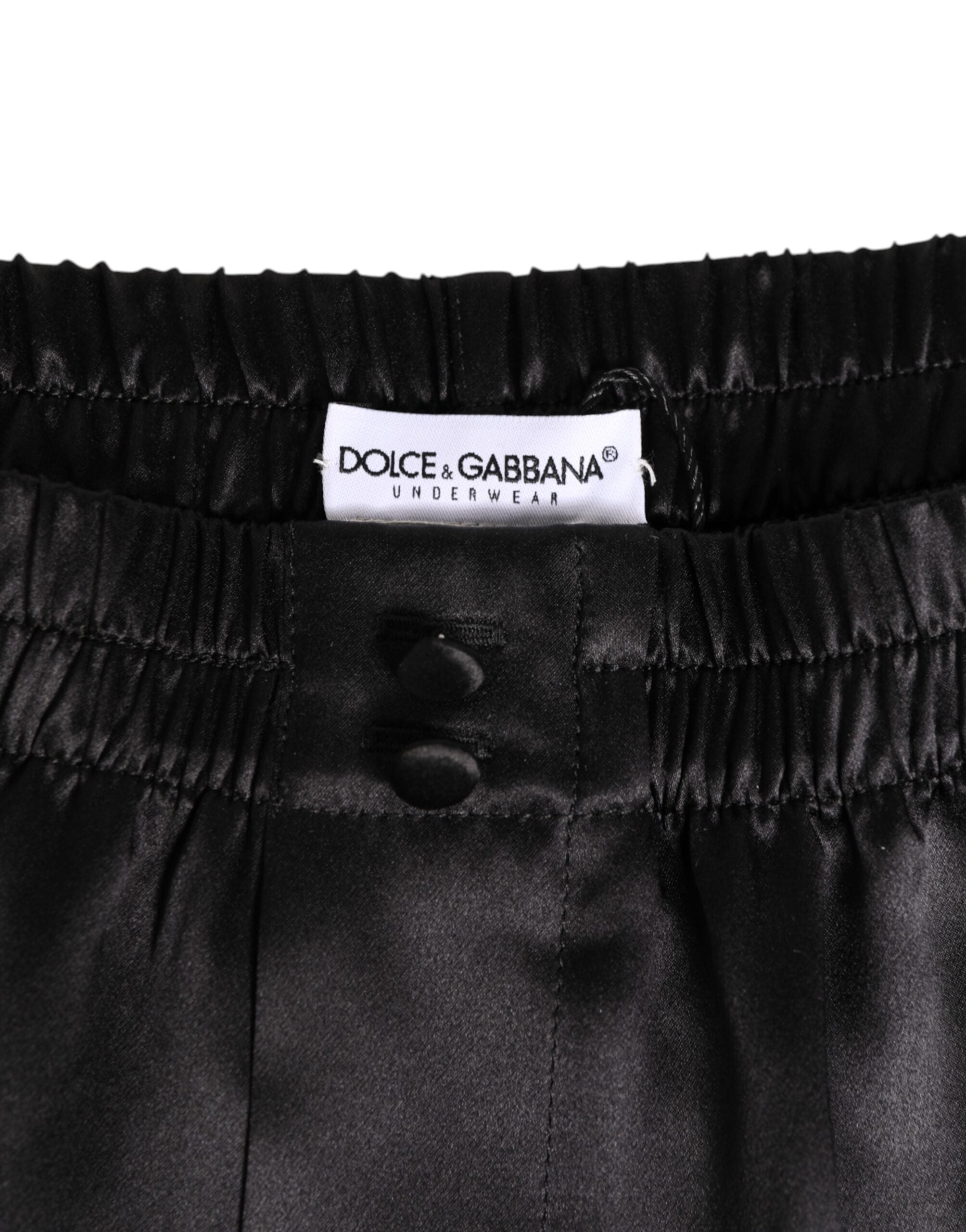 Dolce & Gabbana Schwarze Seide Satin Elastische Herren Boxer Short Badehose-3