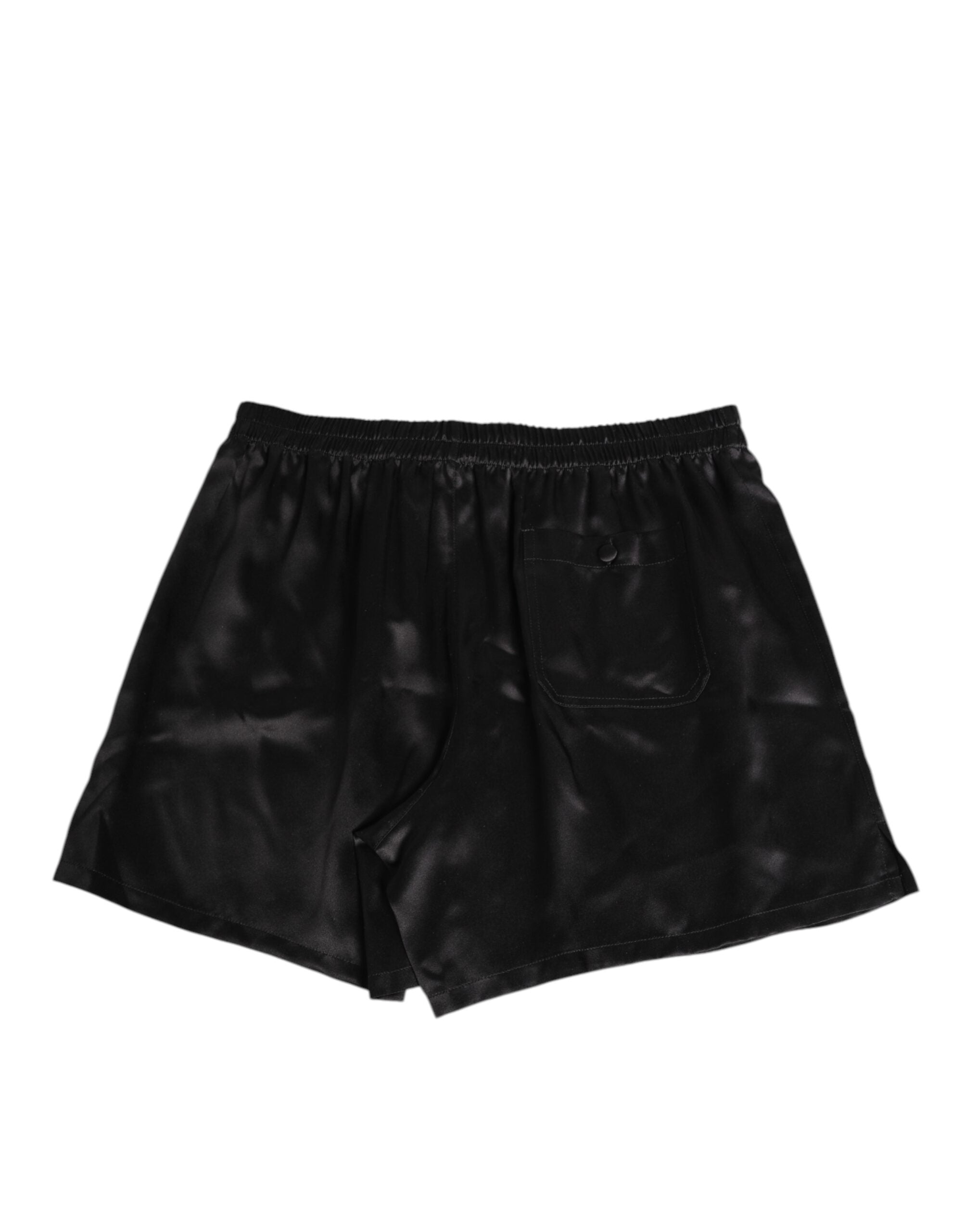 Dolce & Gabbana Schwarze Seide Satin Elastische Herren Boxer Short Badehose-4