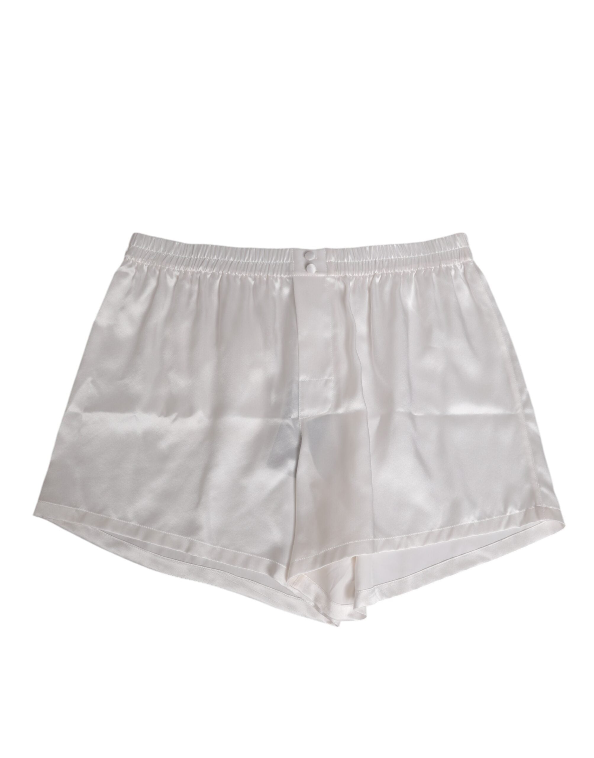 Dolce & Gabbana White Silk Satin Elastic Men's Boxer Shorts Swimwear-2