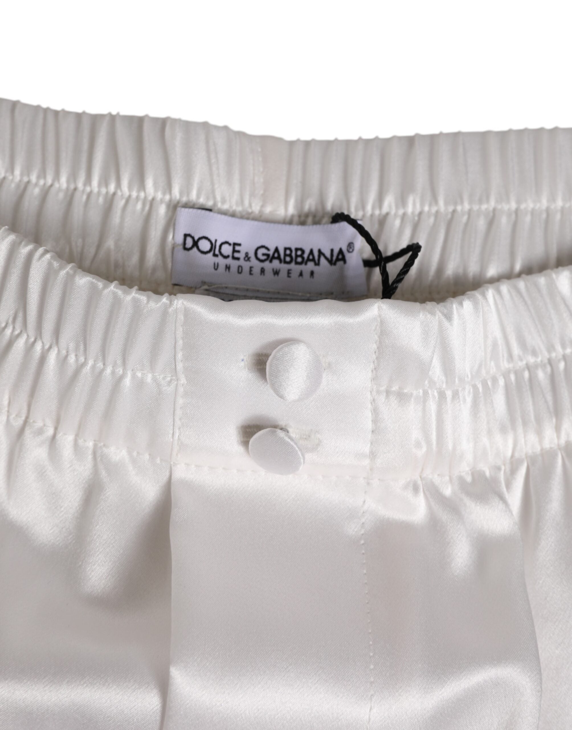 Dolce & Gabbana White Silk Satin Elastic Men's Boxer Shorts Swimwear-3