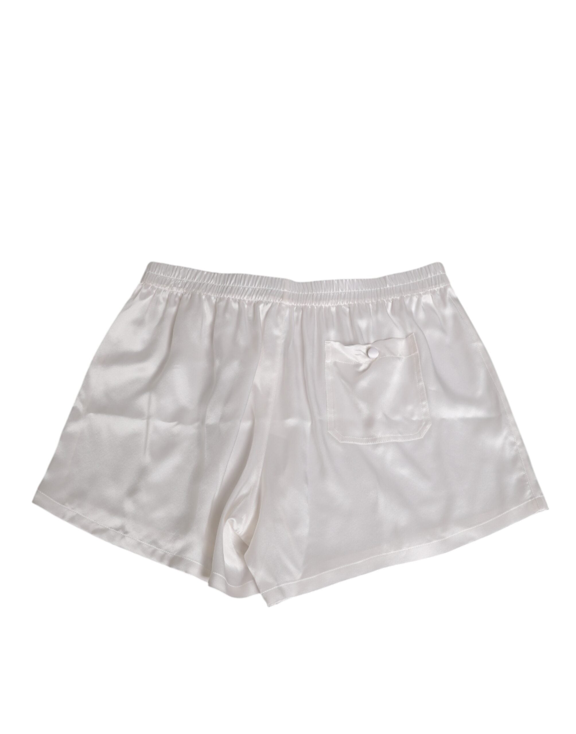 Dolce & Gabbana White Silk Satin Elastic Men's Boxer Shorts Swimwear-4