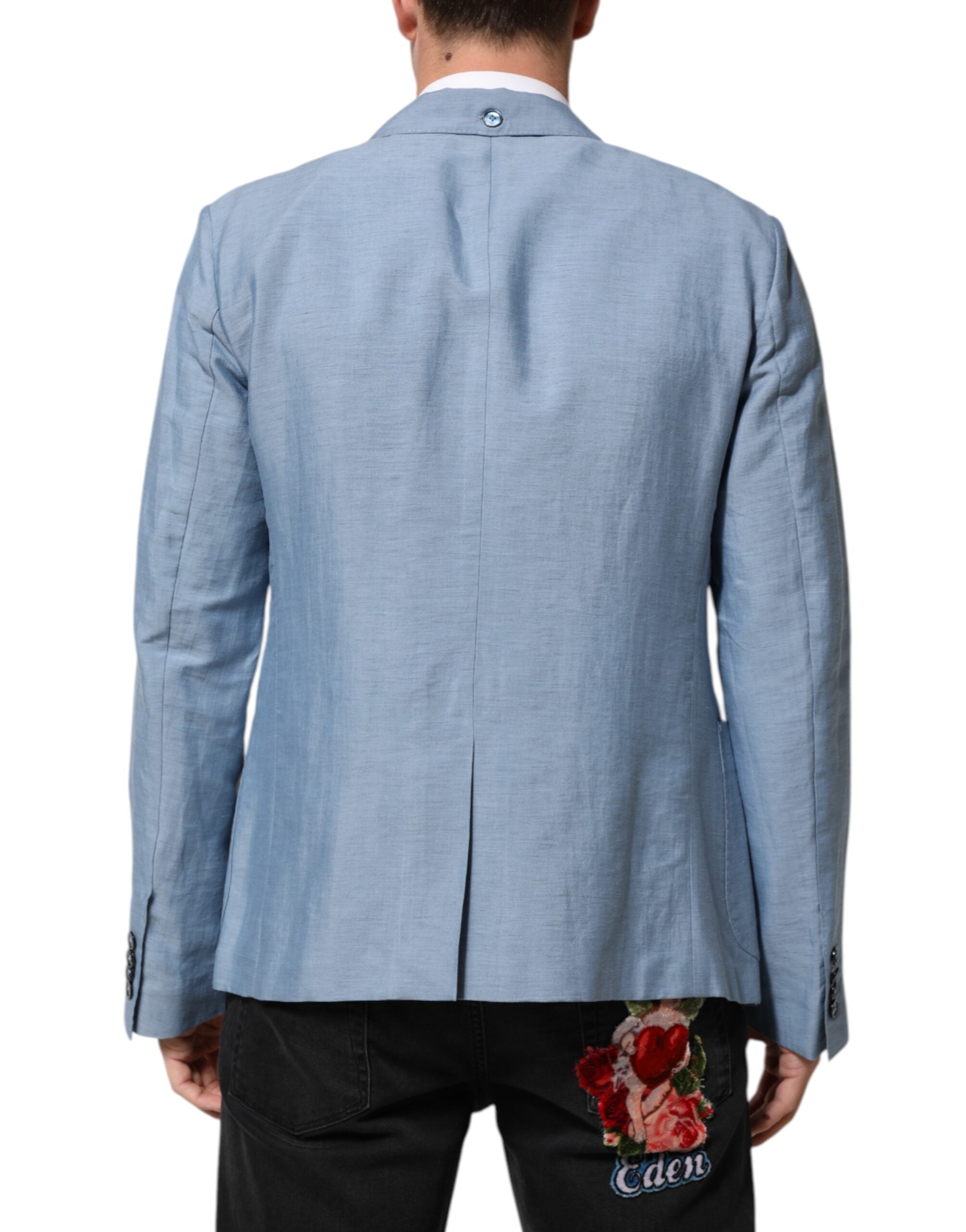 Dolce & Gabbana Light Blue Linen Double-Breasted Men's Jacket Blazer-4