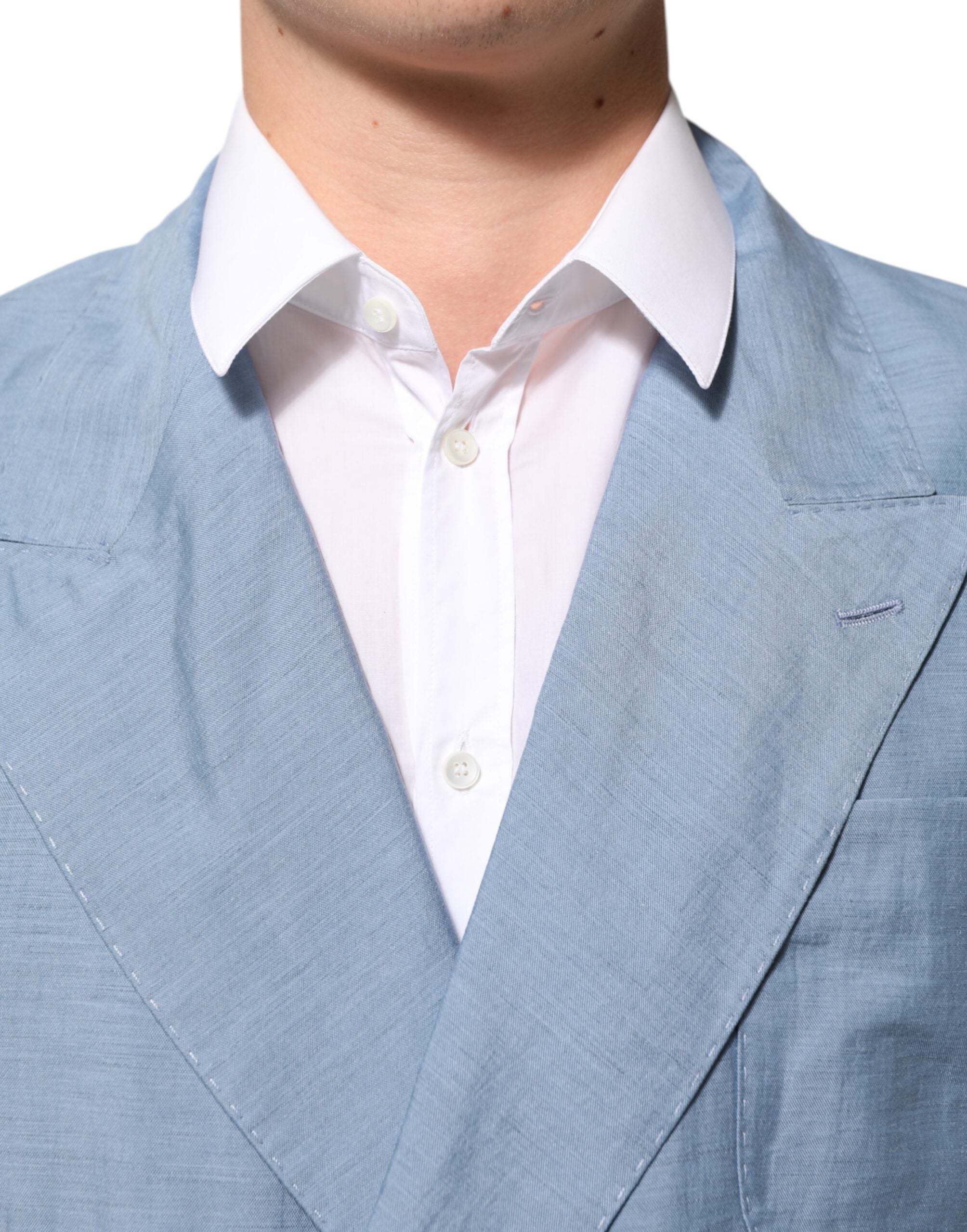 Dolce & Gabbana Light Blue Linen Double-Breasted Men's Jacket Blazer-5