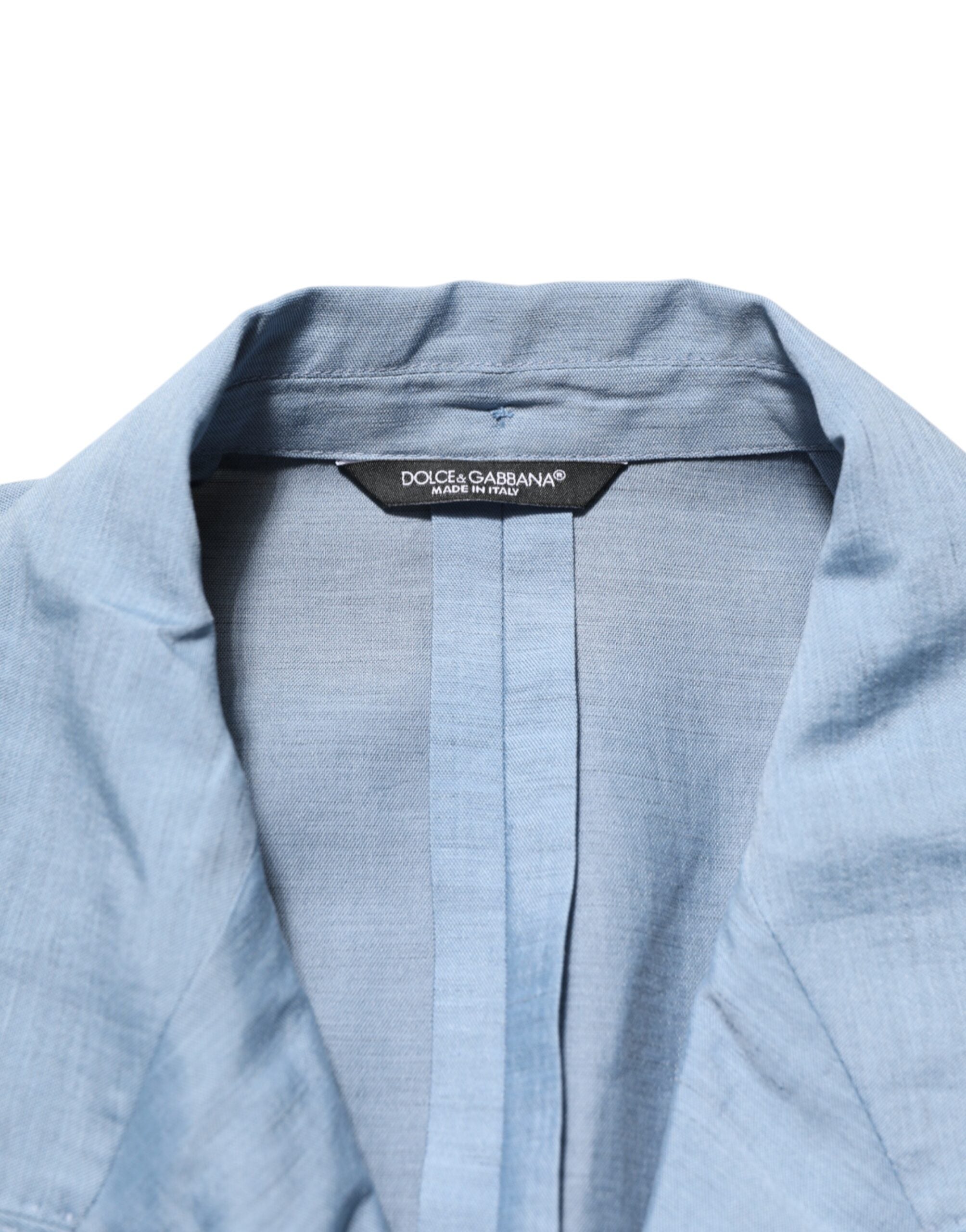 Dolce & Gabbana Light Blue Linen Double-Breasted Men's Jacket Blazer-7