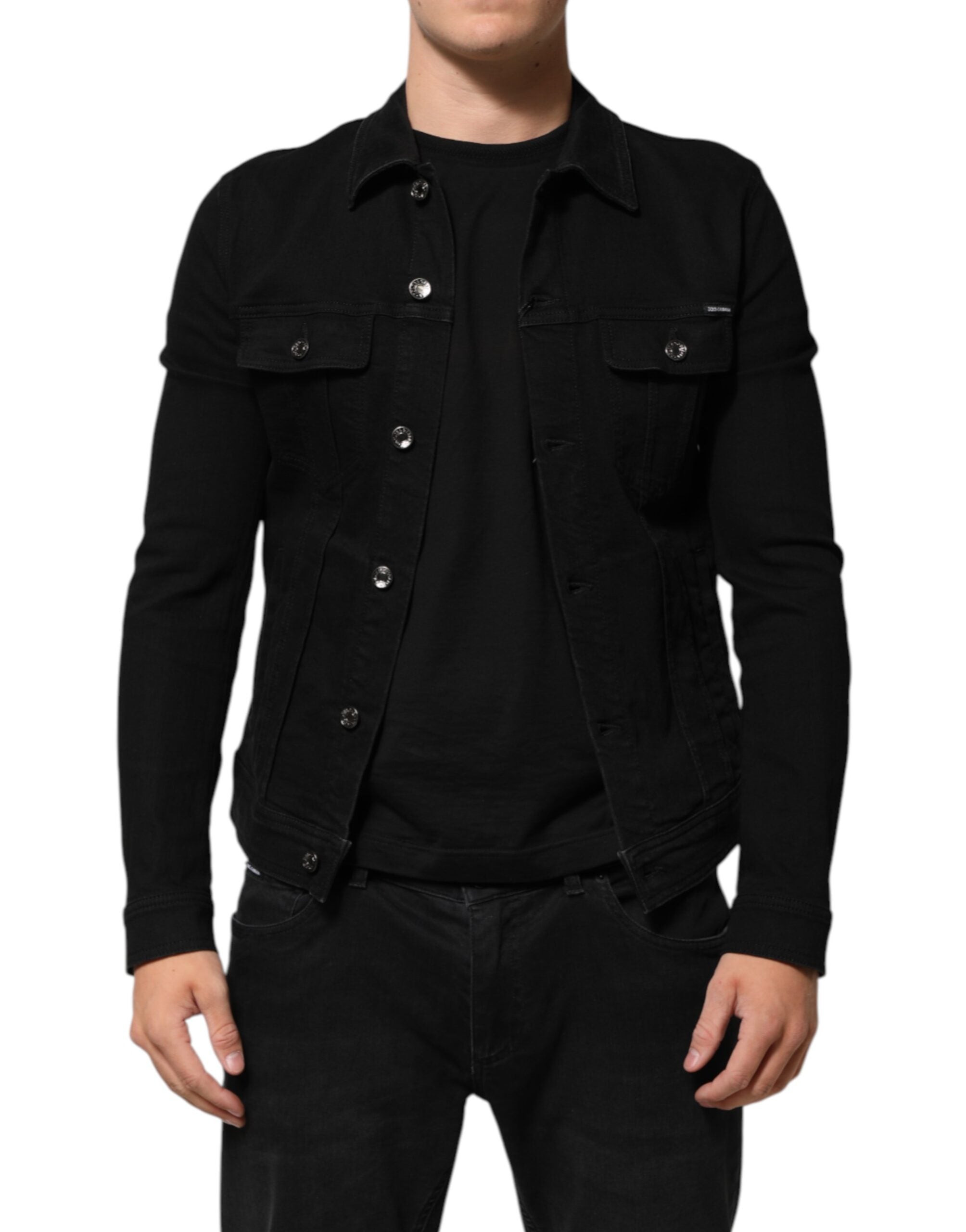 Dolce & Gabbana Black Cotton Denim Stretch Jacket with Button Placket-1
