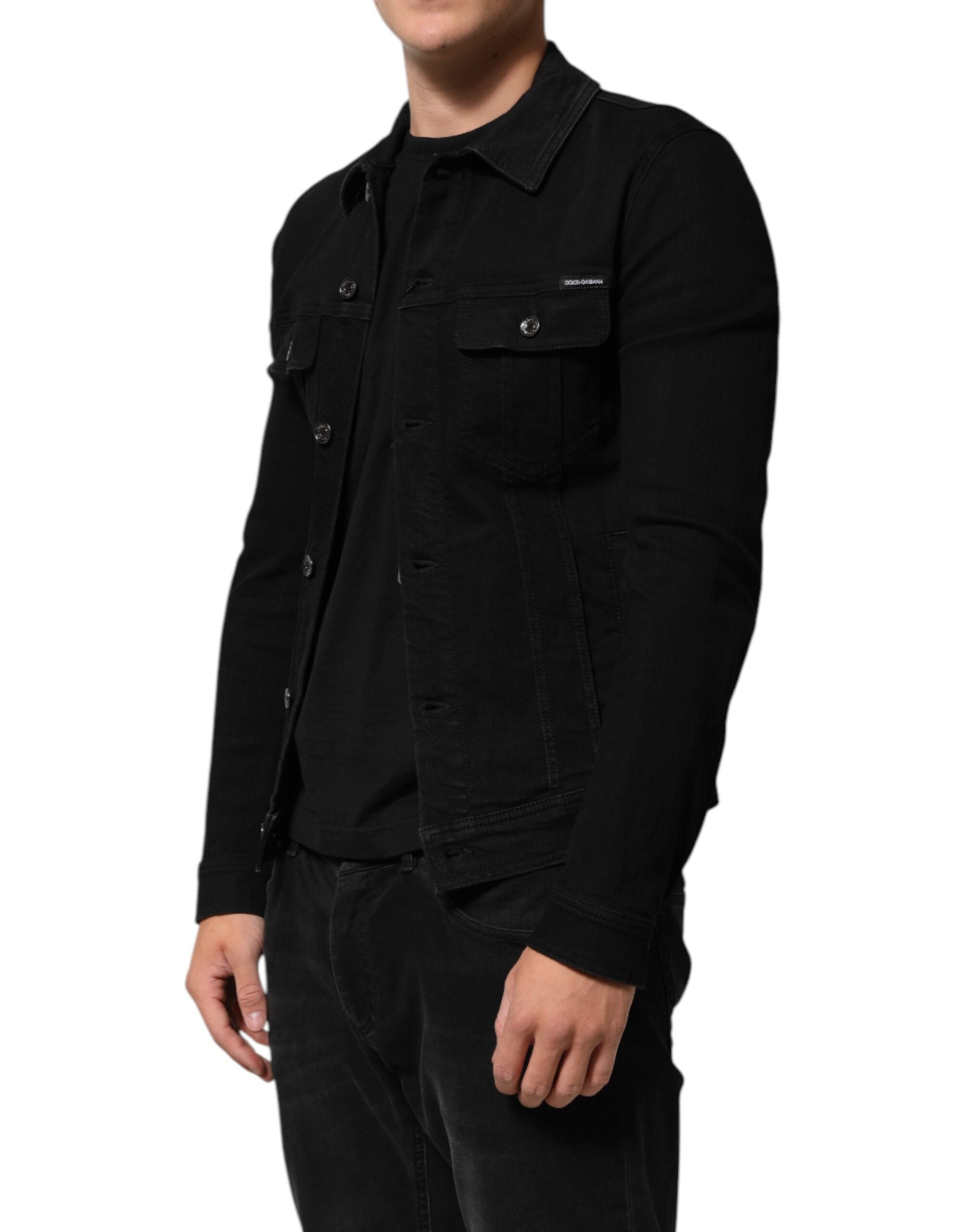 Dolce & Gabbana Black Cotton Denim Stretch Jacket with Button Placket-3
