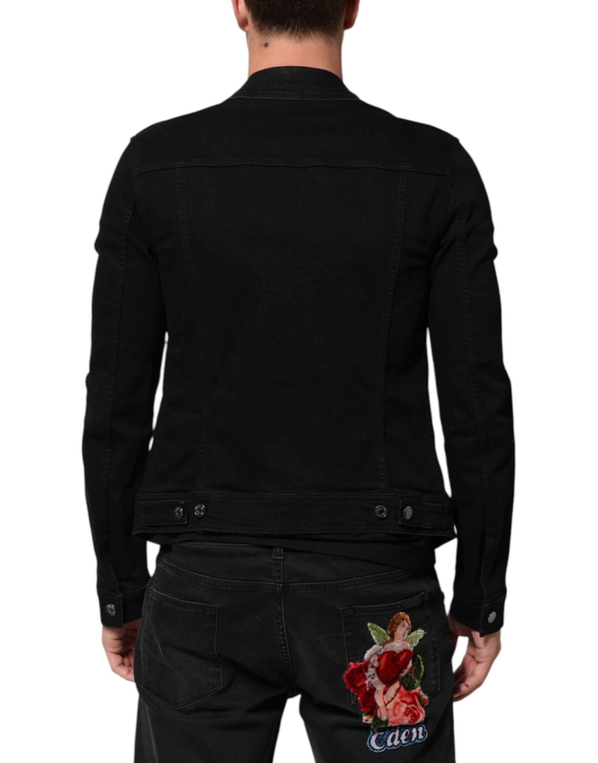 Dolce & Gabbana Black Cotton Denim Stretch Jacket with Button Placket-4