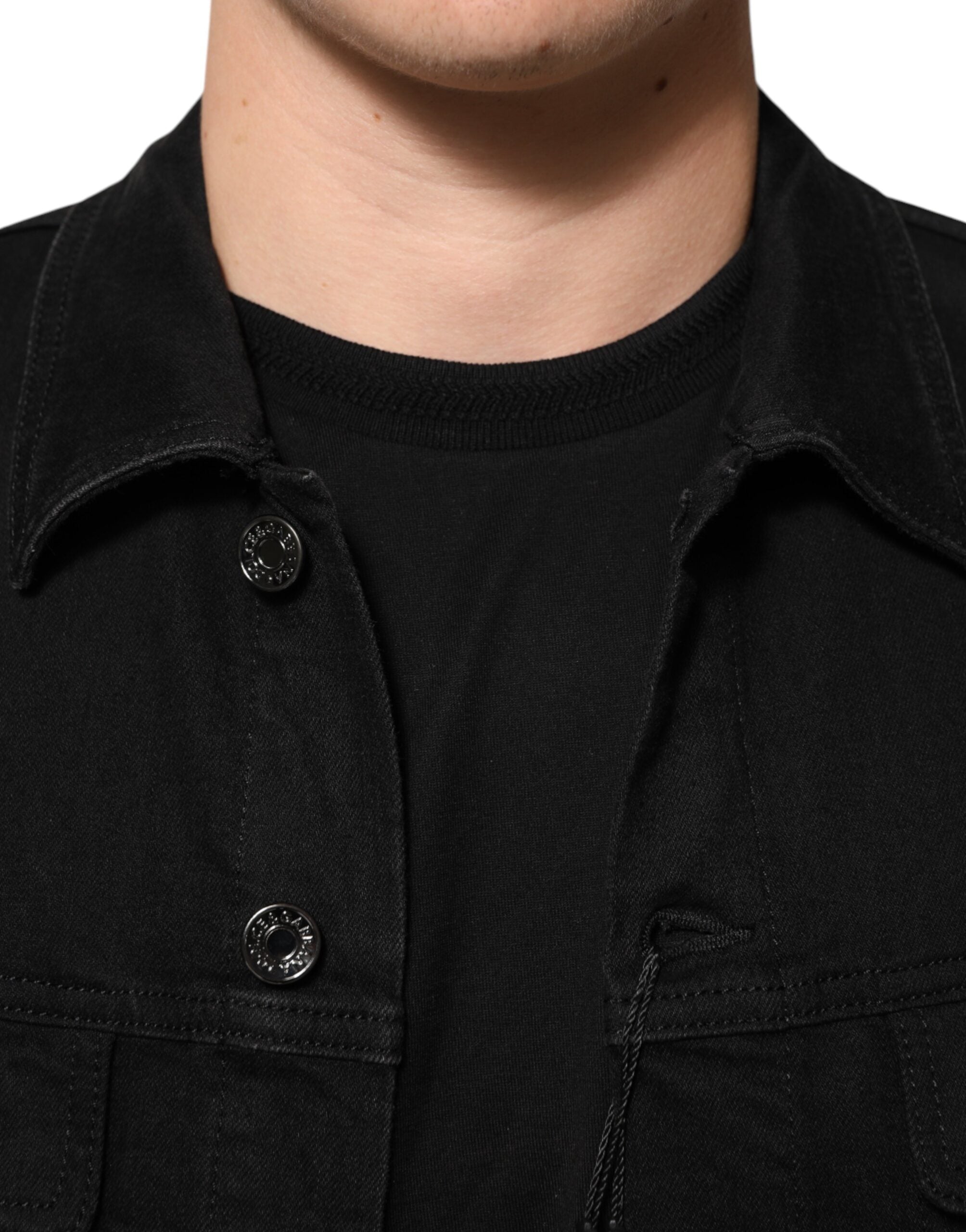 Dolce & Gabbana Black Cotton Denim Stretch Jacket with Button Placket-5