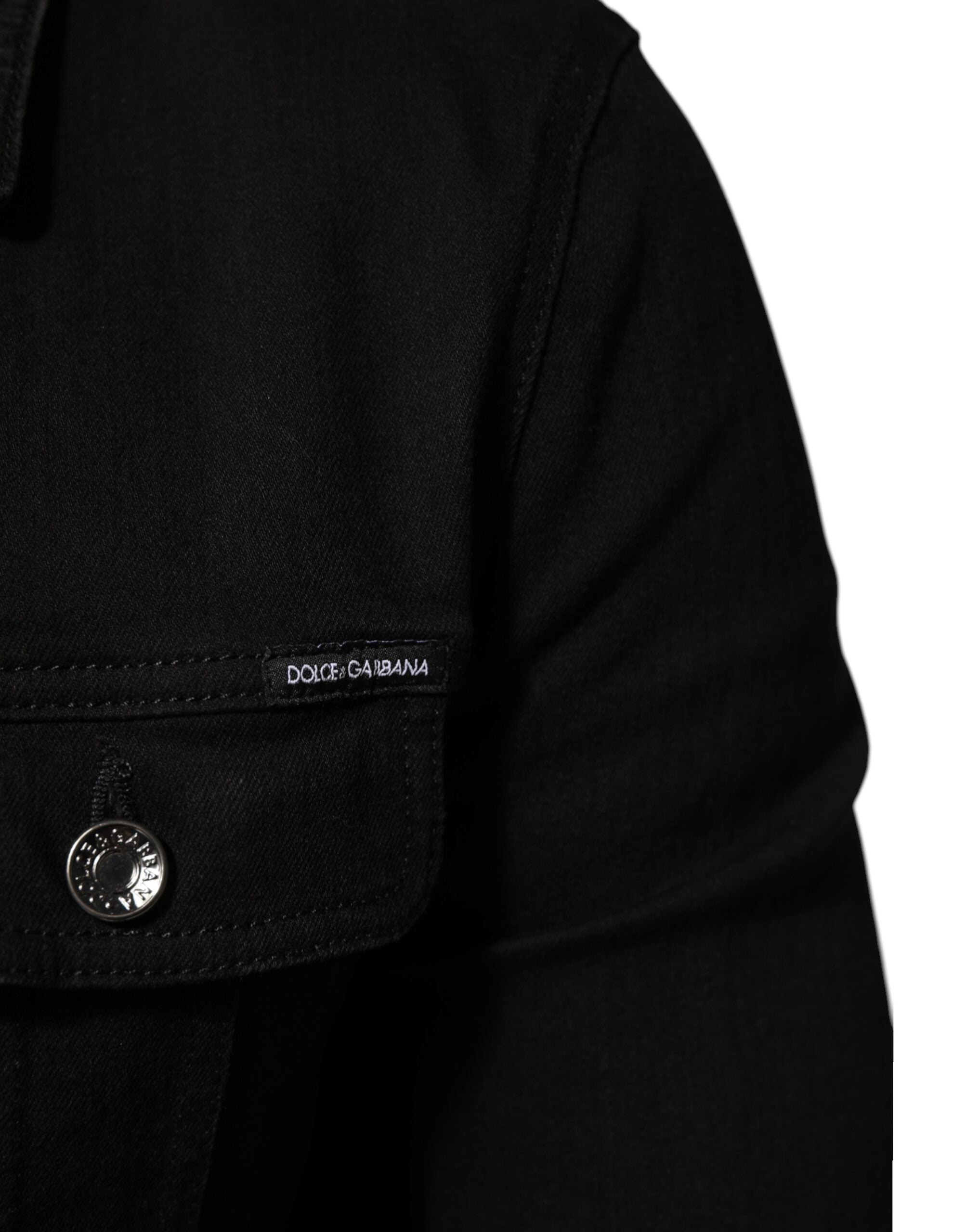 Dolce & Gabbana Black Cotton Denim Stretch Jacket with Button Placket-6