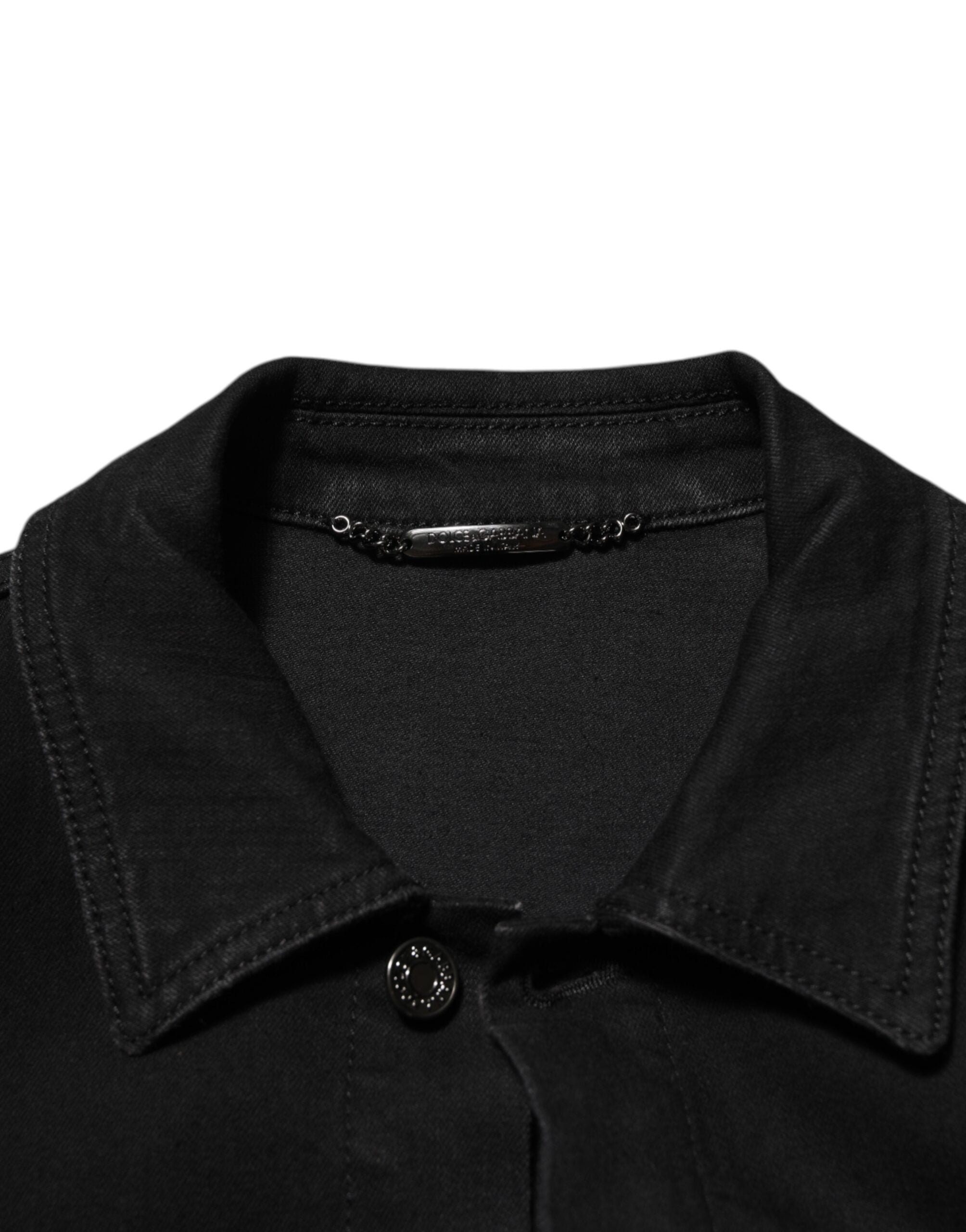 Dolce & Gabbana Black Cotton Denim Stretch Jacket with Button Placket-7
