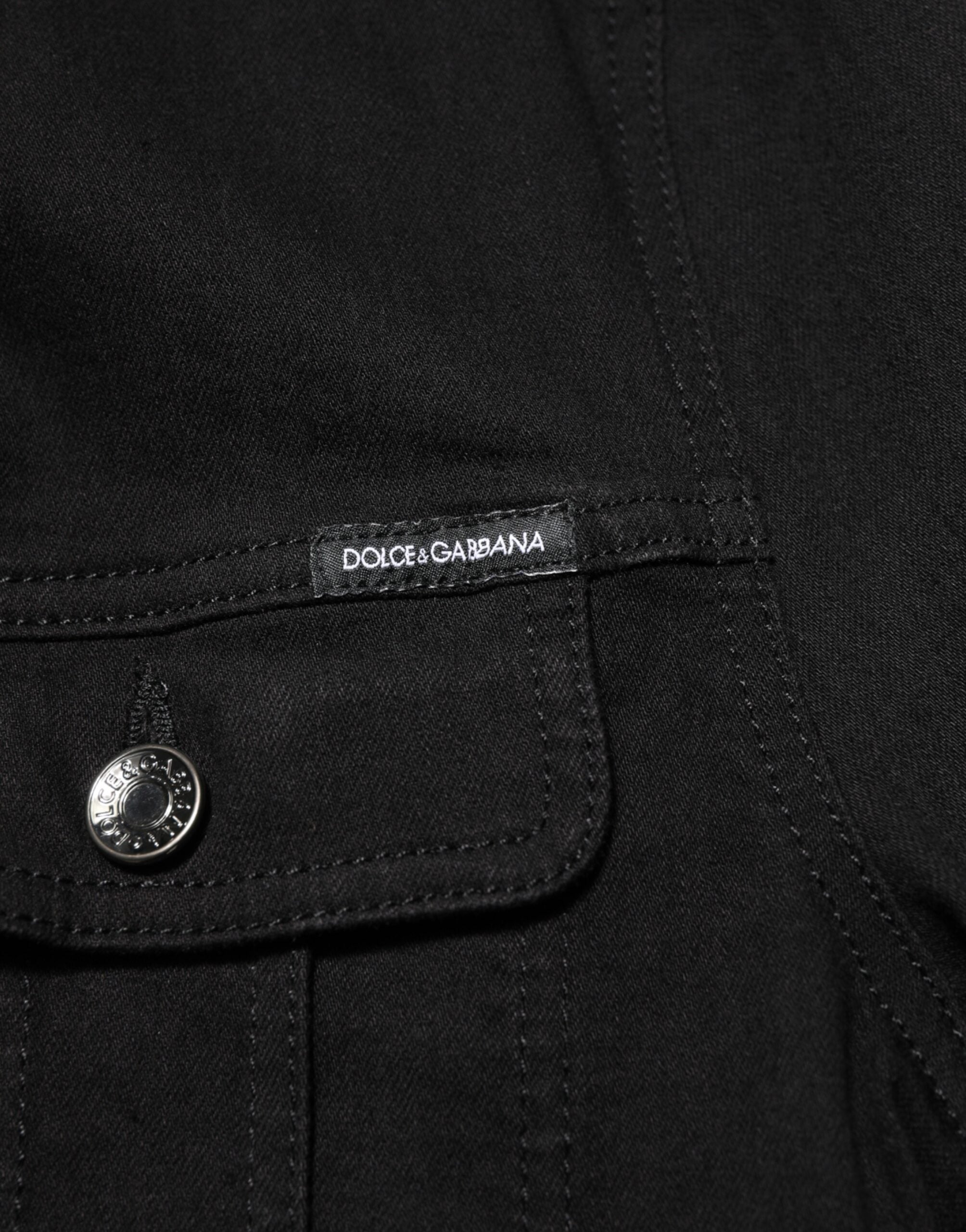 Dolce & Gabbana Black Cotton Denim Stretch Jacket with Button Placket-8