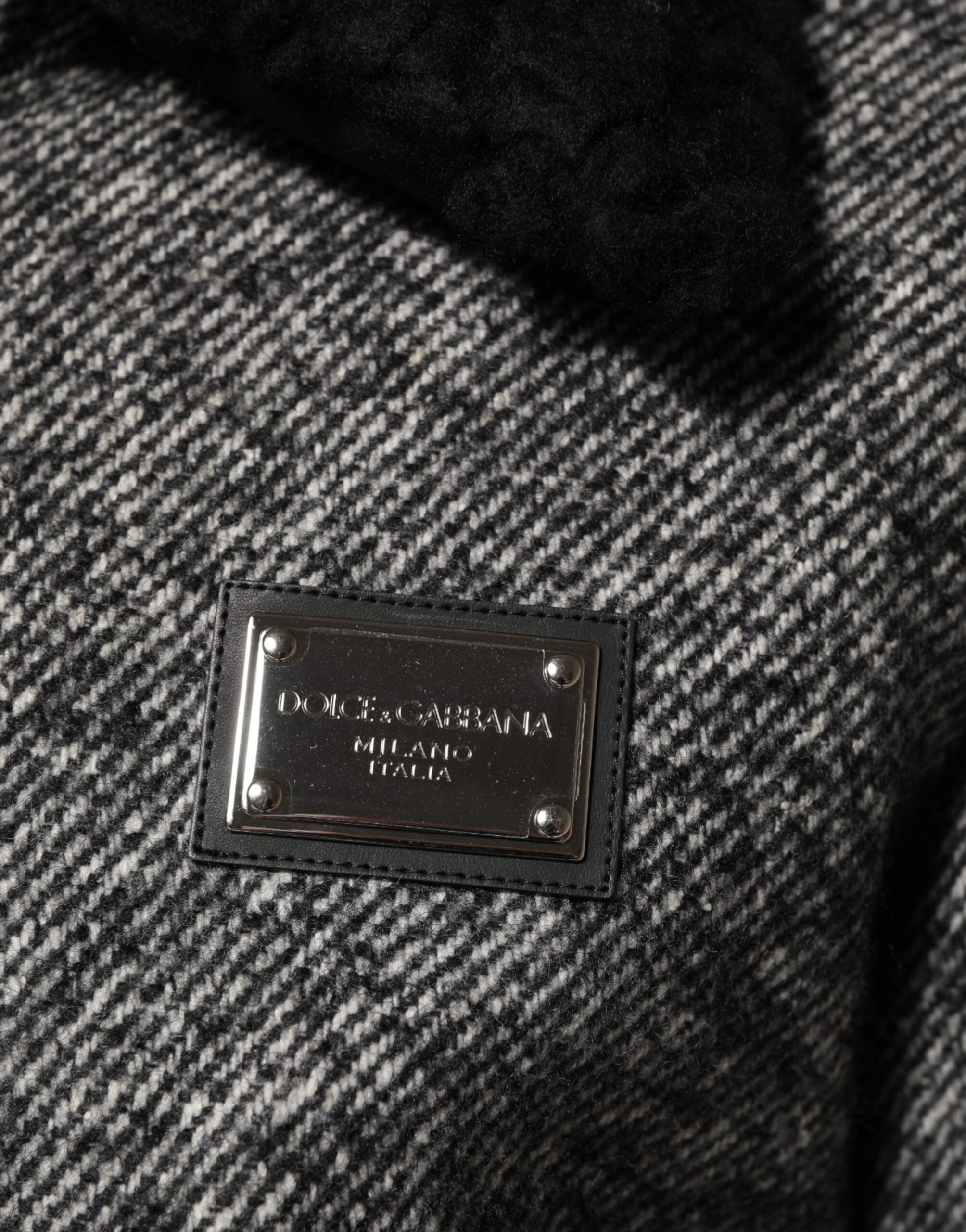 Dolce & Gabbana grey wool bomber jacket with herringbone pattern and shearling collar-6