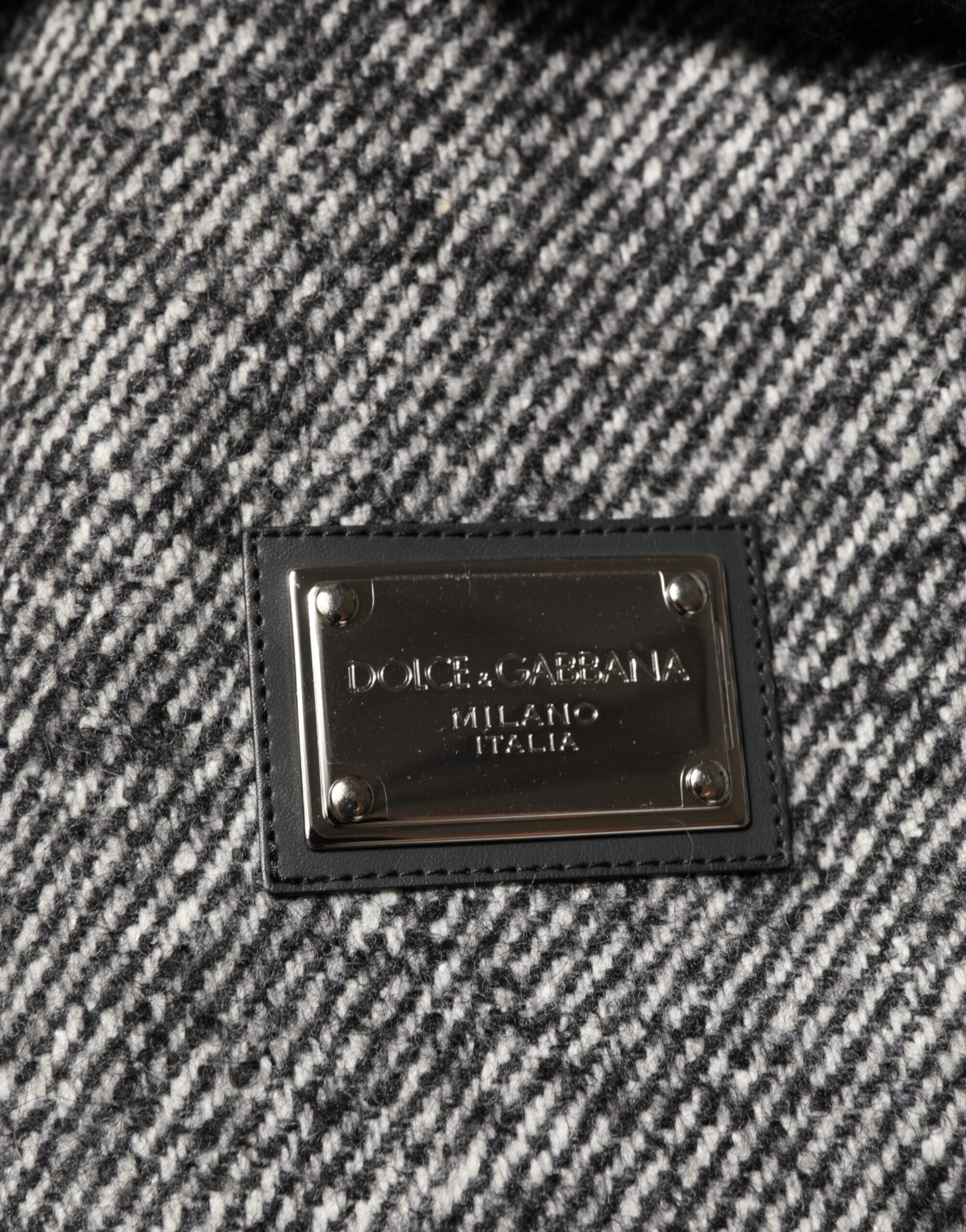 Dolce & Gabbana grey wool bomber jacket with herringbone pattern and shearling collar-8