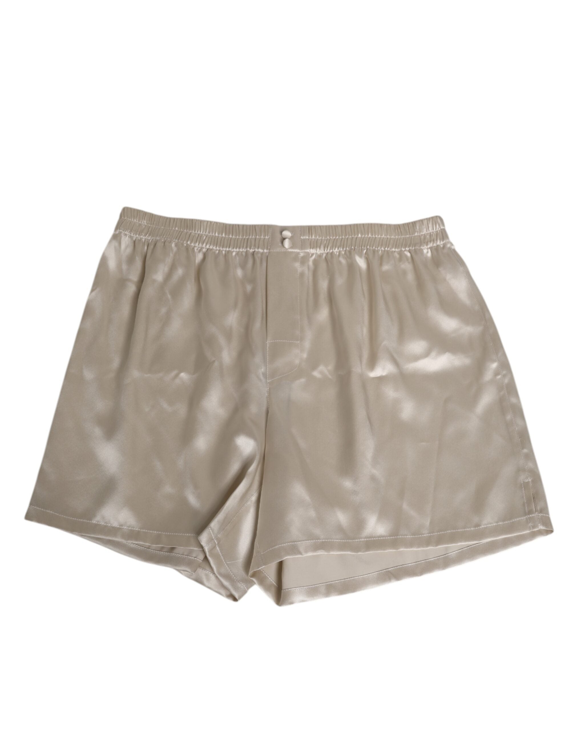 Dolce & Gabbana Beige Silk Satin Elastic Men's Boxer Shorts Swimwear-2