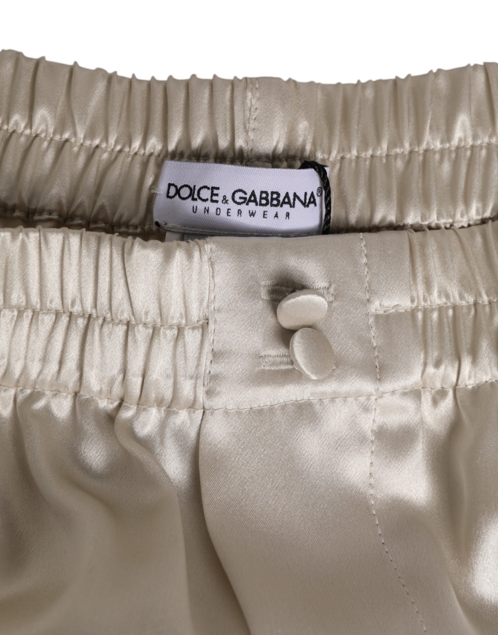 Dolce & Gabbana Beige Silk Satin Elastic Men's Boxer Shorts Swimwear-3