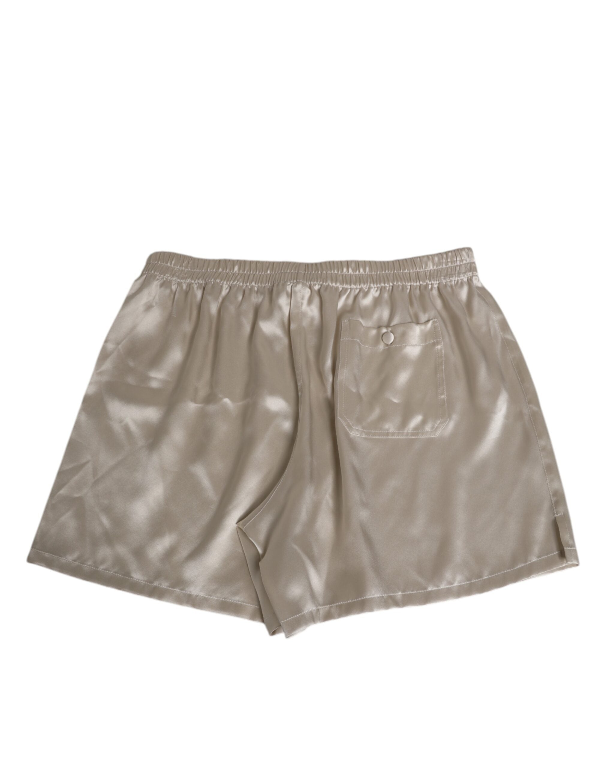 Dolce & Gabbana Beige Silk Satin Elastic Men's Boxer Shorts Swimwear-4
