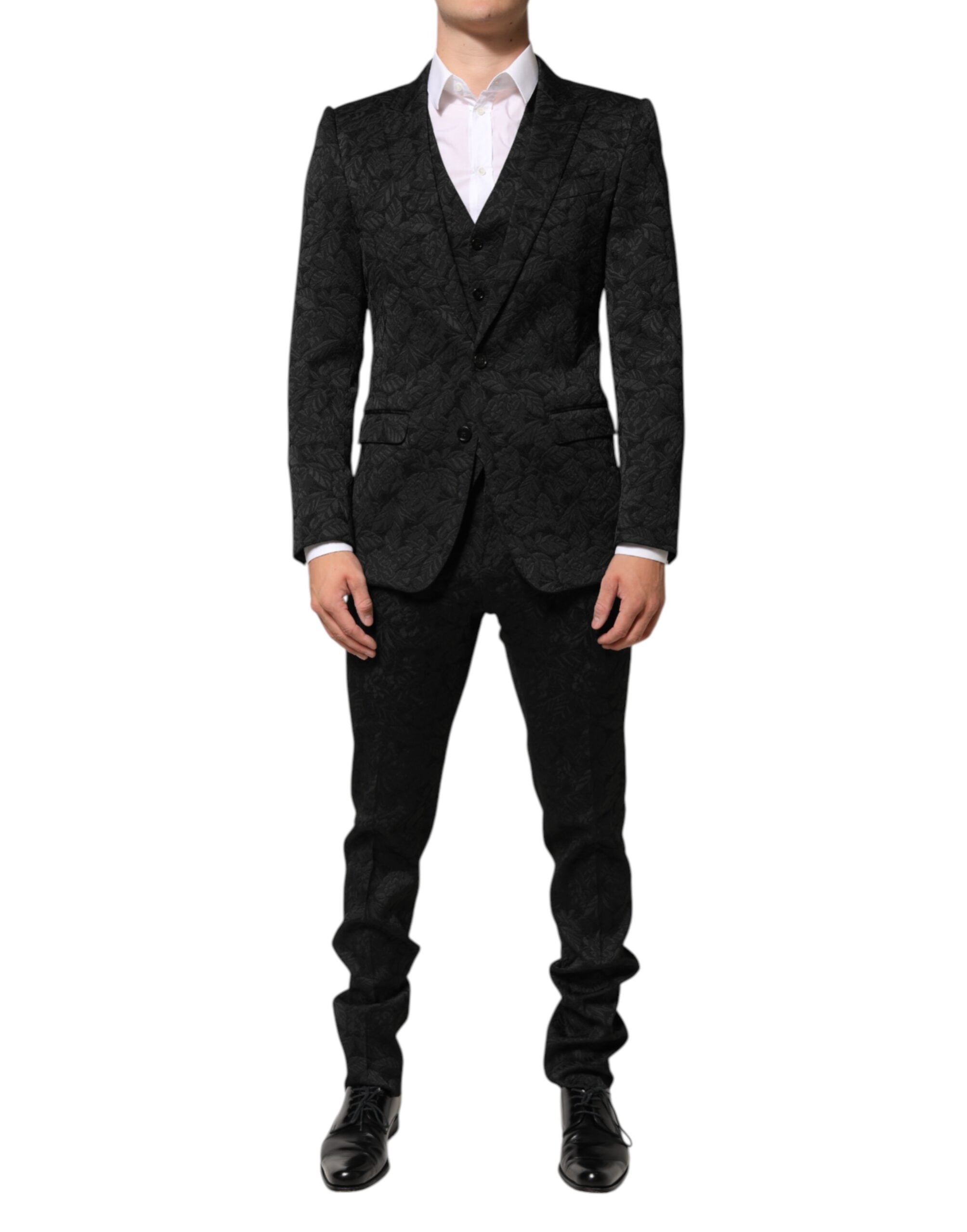 Dolce & Gabbana Schwarzer 3-teiliger Brokat-Jacquard-Anzug MARTINI-2