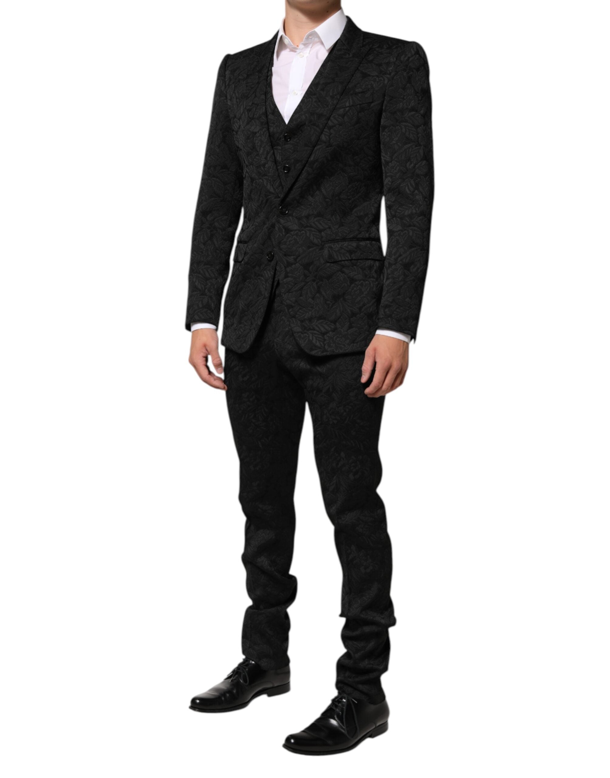 Dolce & Gabbana Schwarzer 3-teiliger Brokat-Jacquard-Anzug MARTINI-3