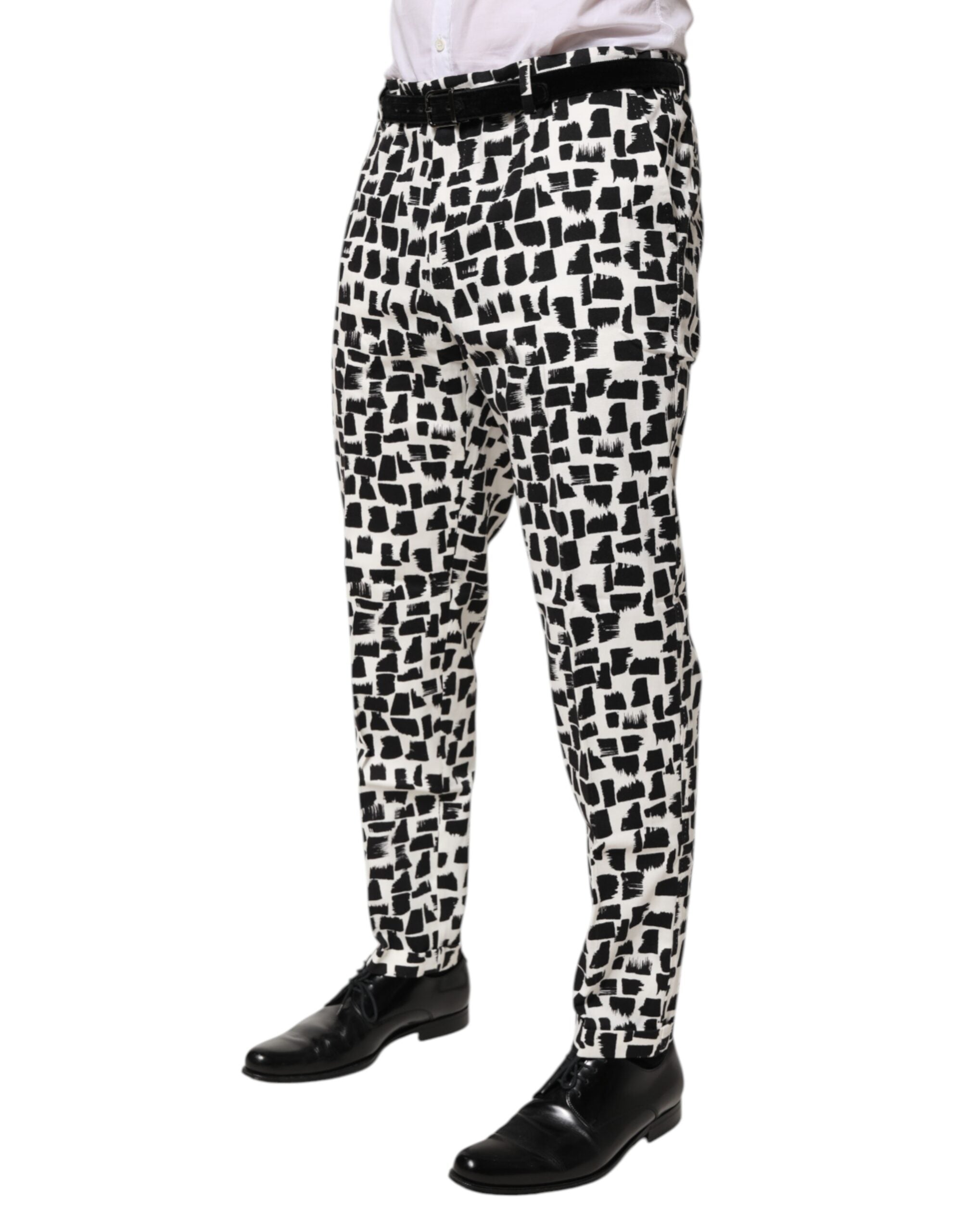 Pantalones de mezcla de algodón con estampado abstracto en blanco y negro de Dolce & Gabbana-3