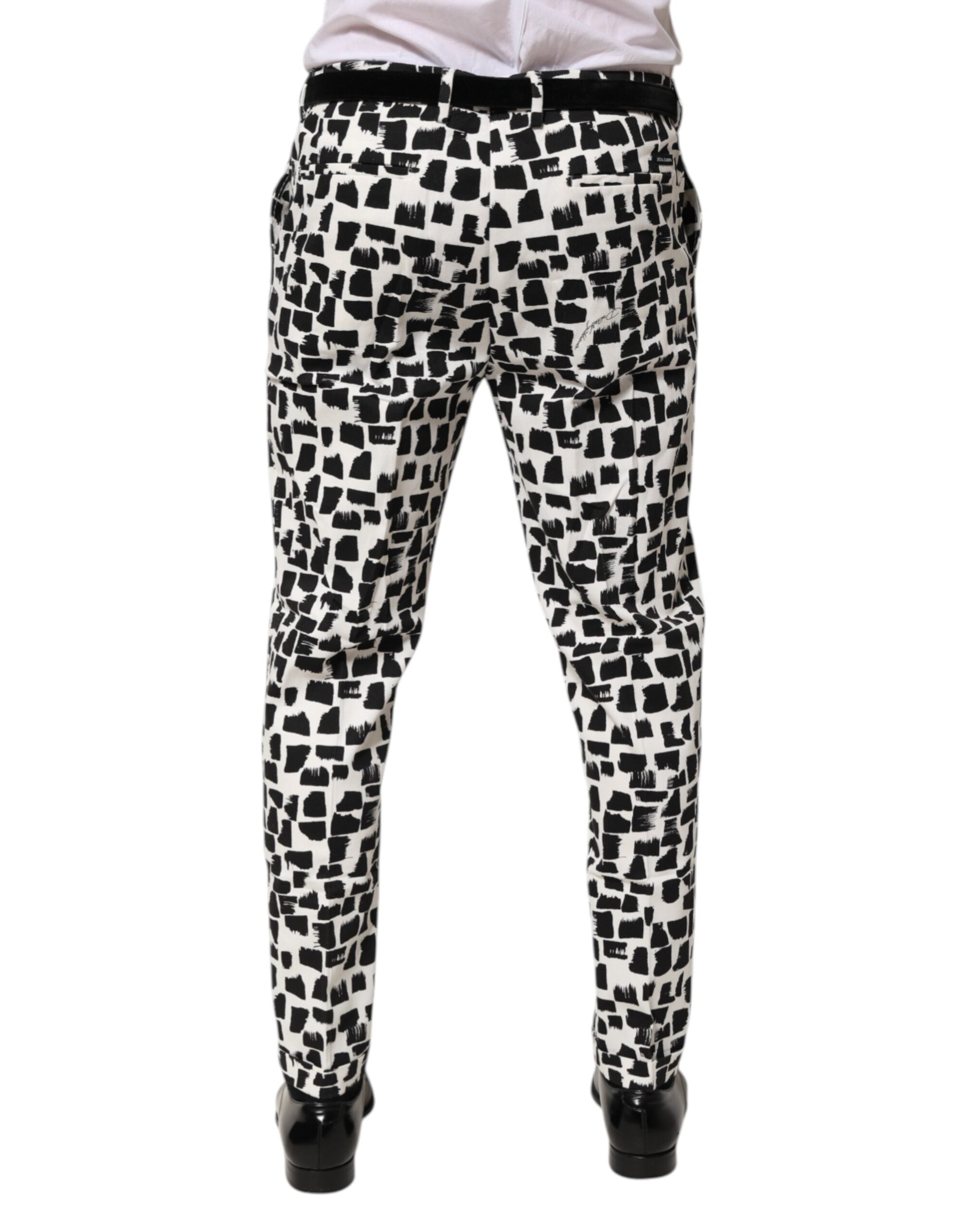 Pantalones de mezcla de algodón con estampado abstracto en blanco y negro de Dolce & Gabbana-4