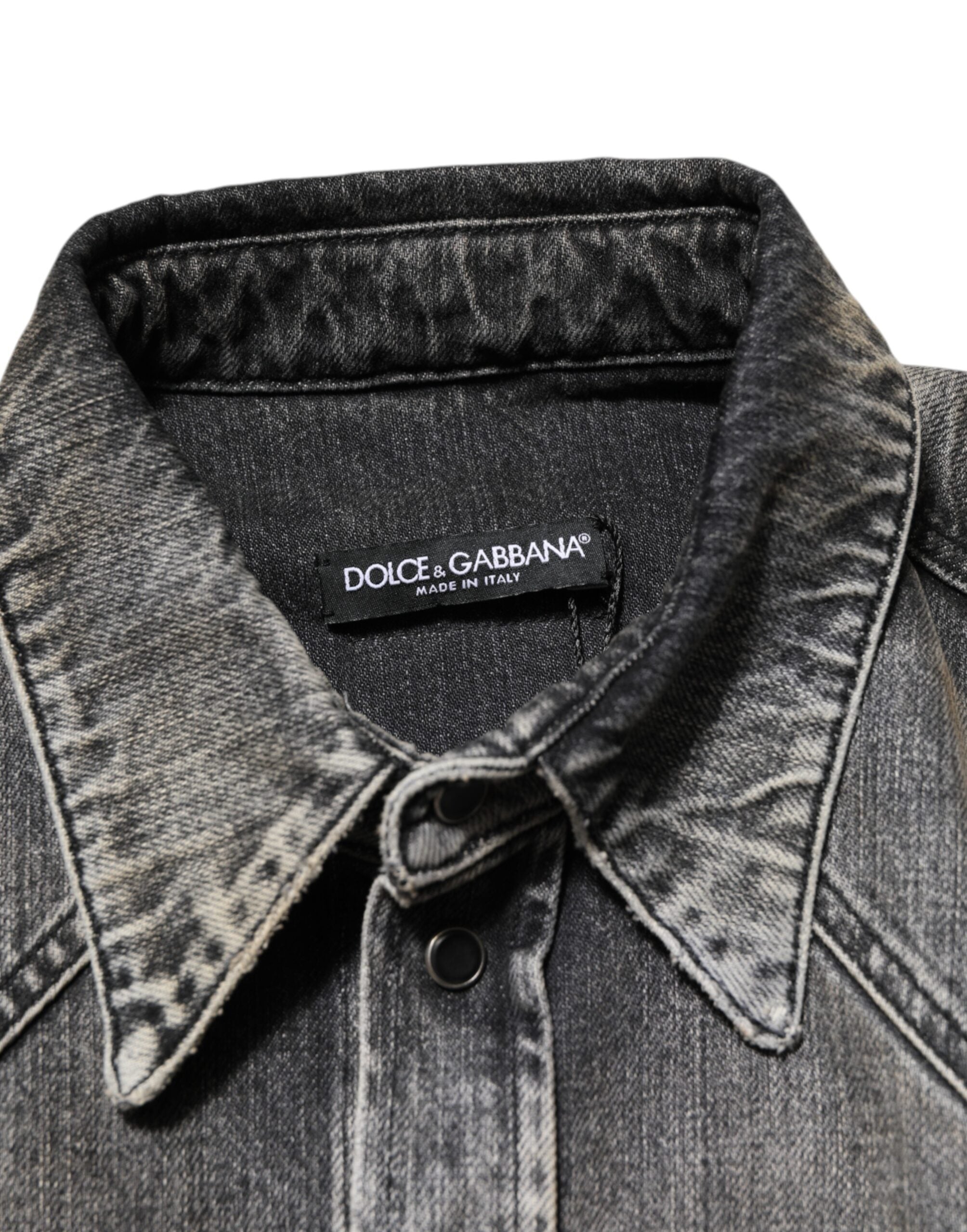 Dolce & Gabbana Schwarzes langärmeliges Freizeithemd aus gewaschener Baumwolle-7