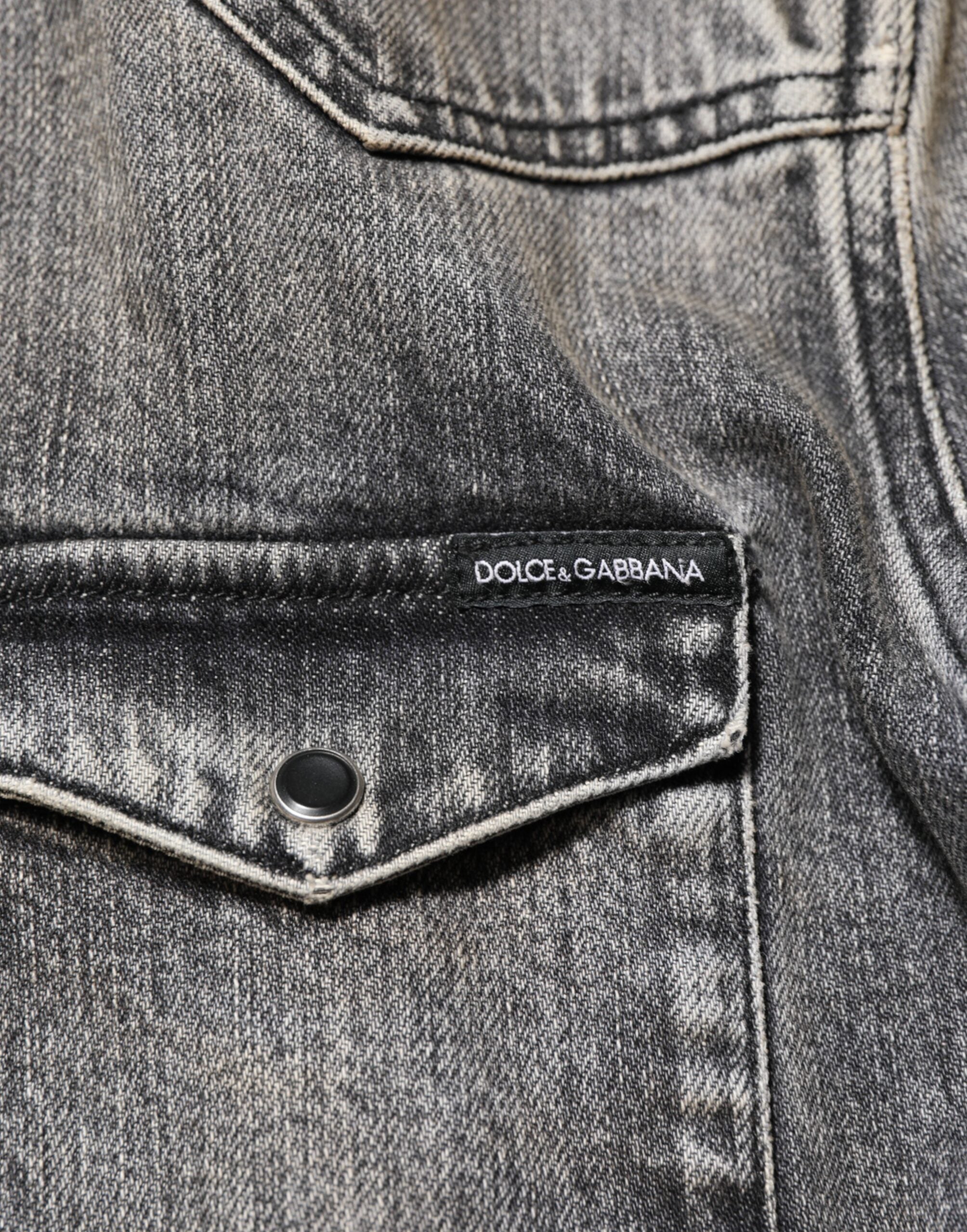 Dolce & Gabbana Schwarzes langärmeliges Freizeithemd aus gewaschener Baumwolle-8