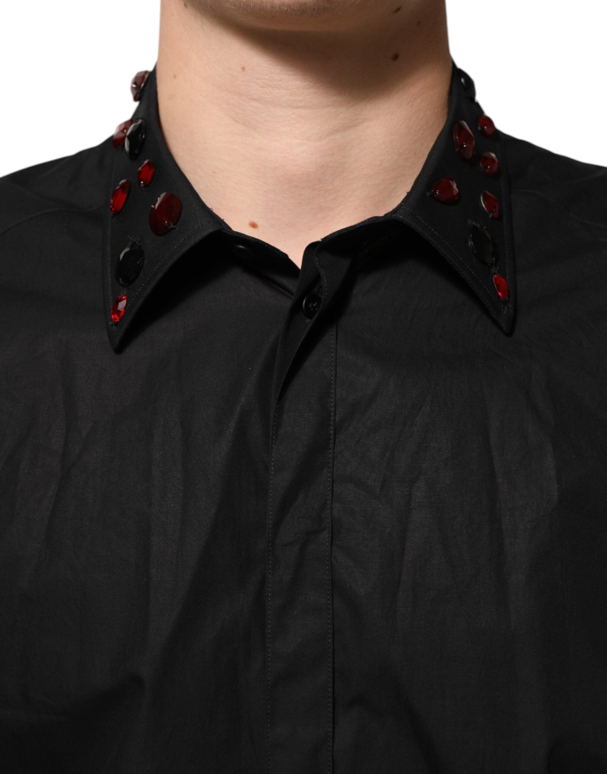 Dolce & Gabbana Black Cotton Shirt with Embellished Collar for Men-5