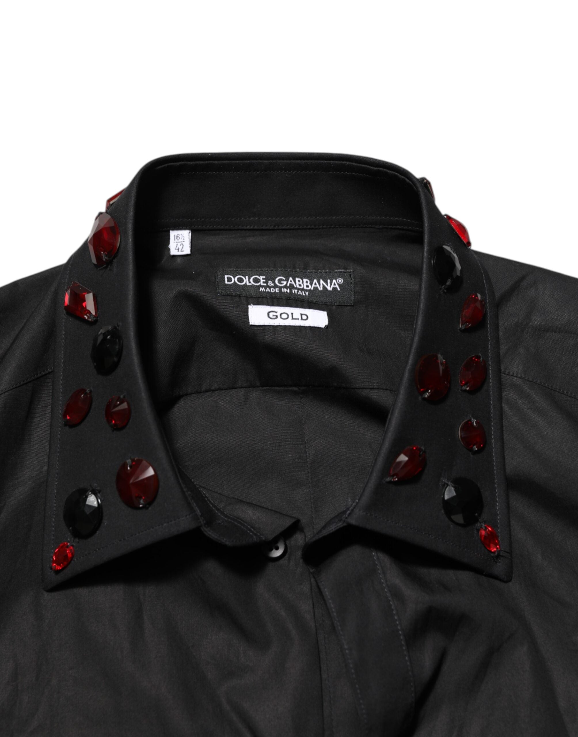 Dolce & Gabbana Black Cotton Shirt with Embellished Collar for Men-7