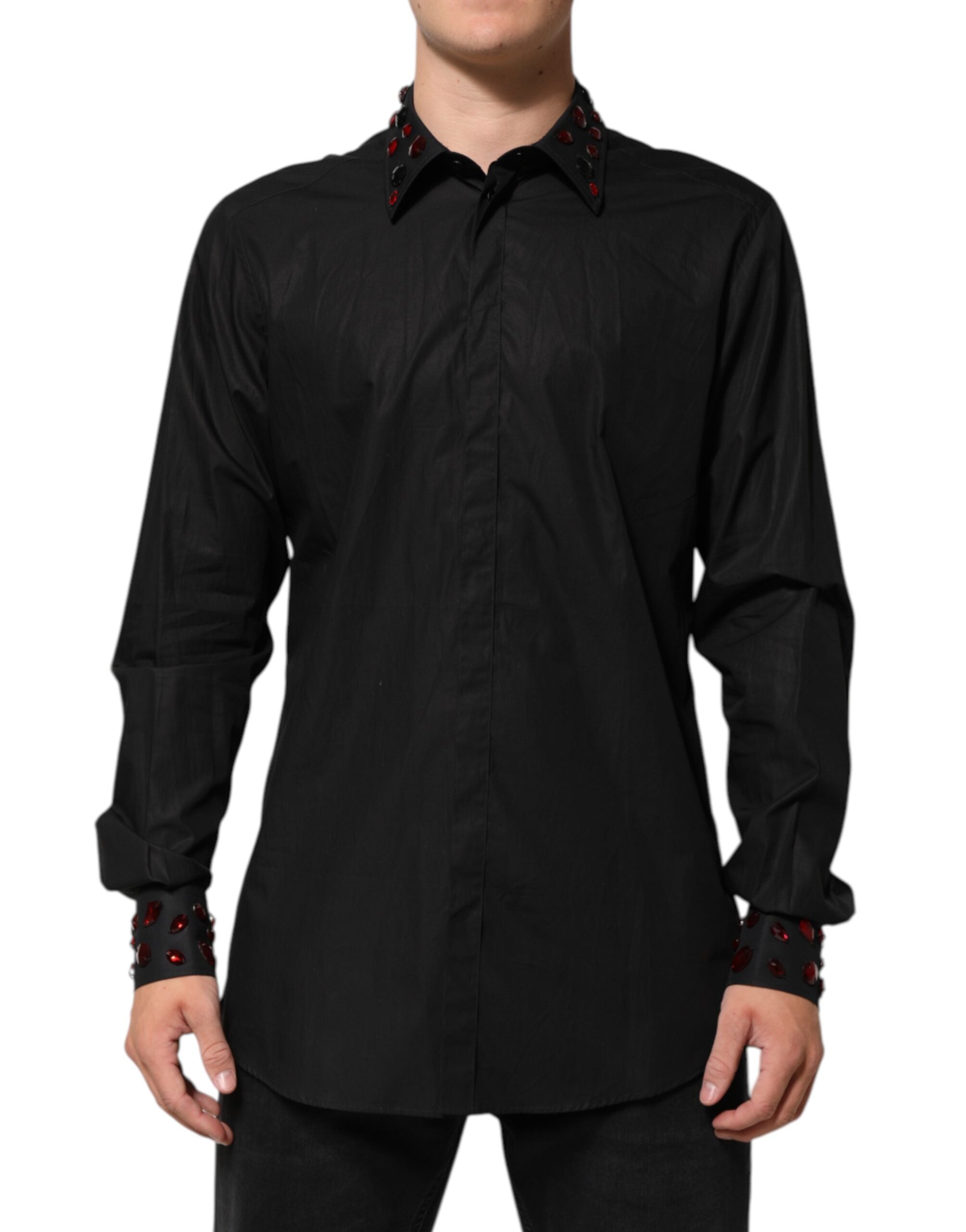 Dolce & Gabbana Black Cotton Shirt with Embellished Collar for Men-1