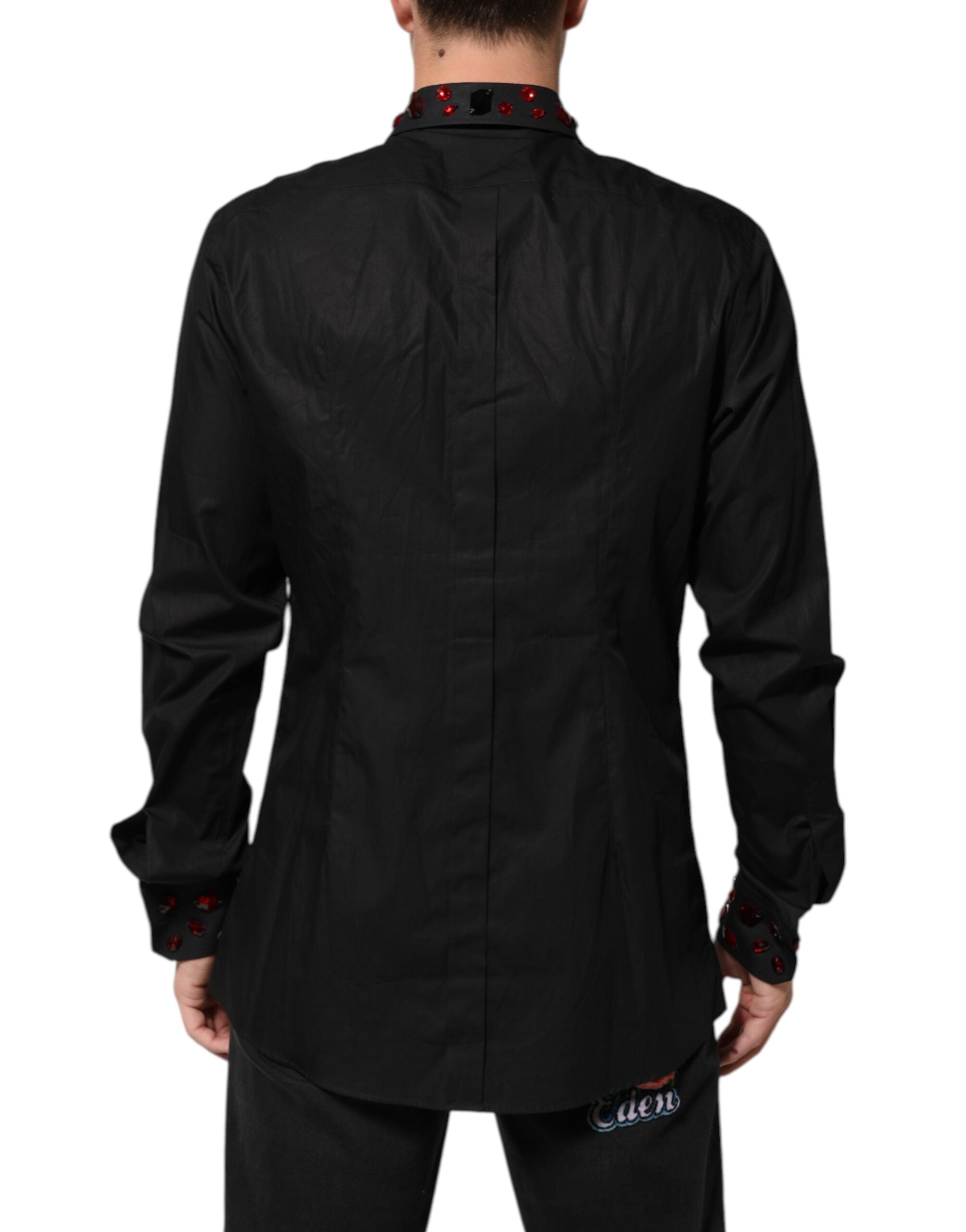 Dolce & Gabbana Black Cotton Shirt with Embellished Collar for Men-4