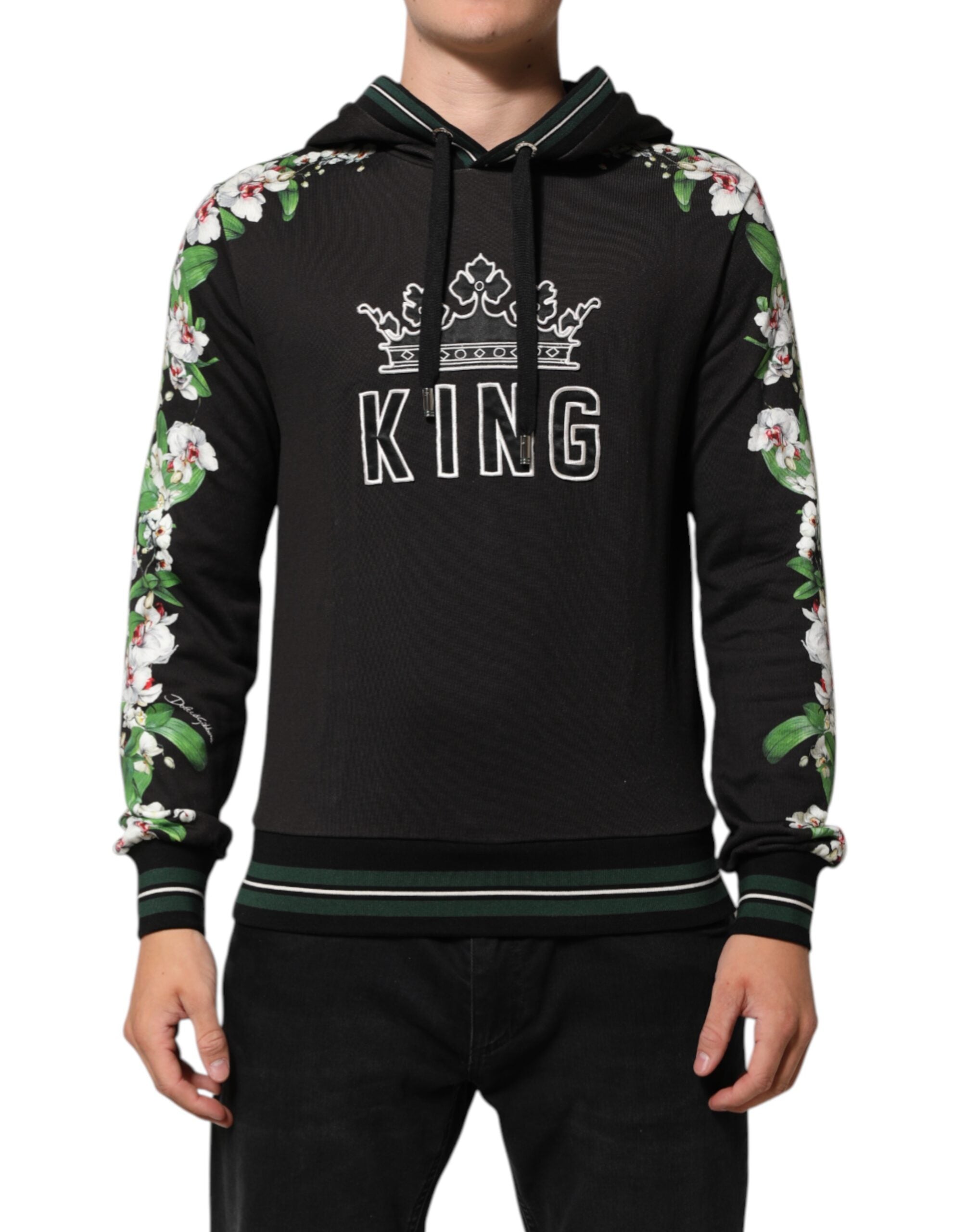 Dolce & Gabbana KING Kapuzenpullover mit Blumenkrone und schwarzer Orchidee-2