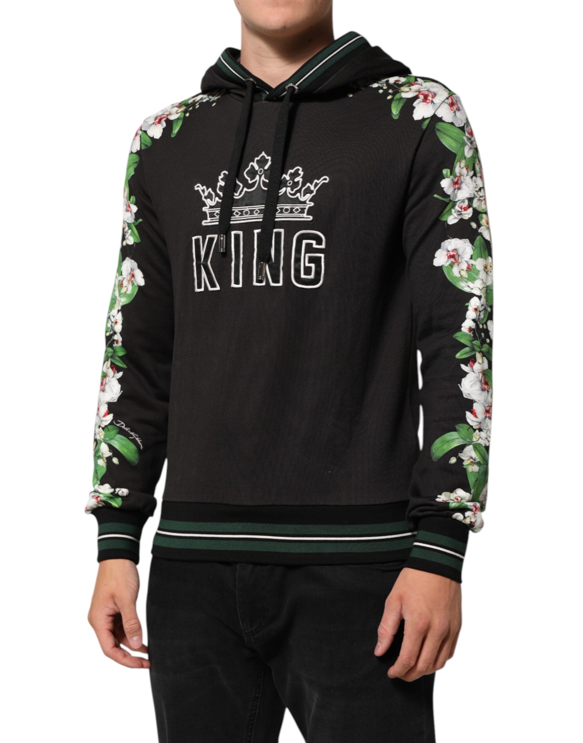 Dolce & Gabbana KING Kapuzenpullover mit Blumenkrone und schwarzer Orchidee-3