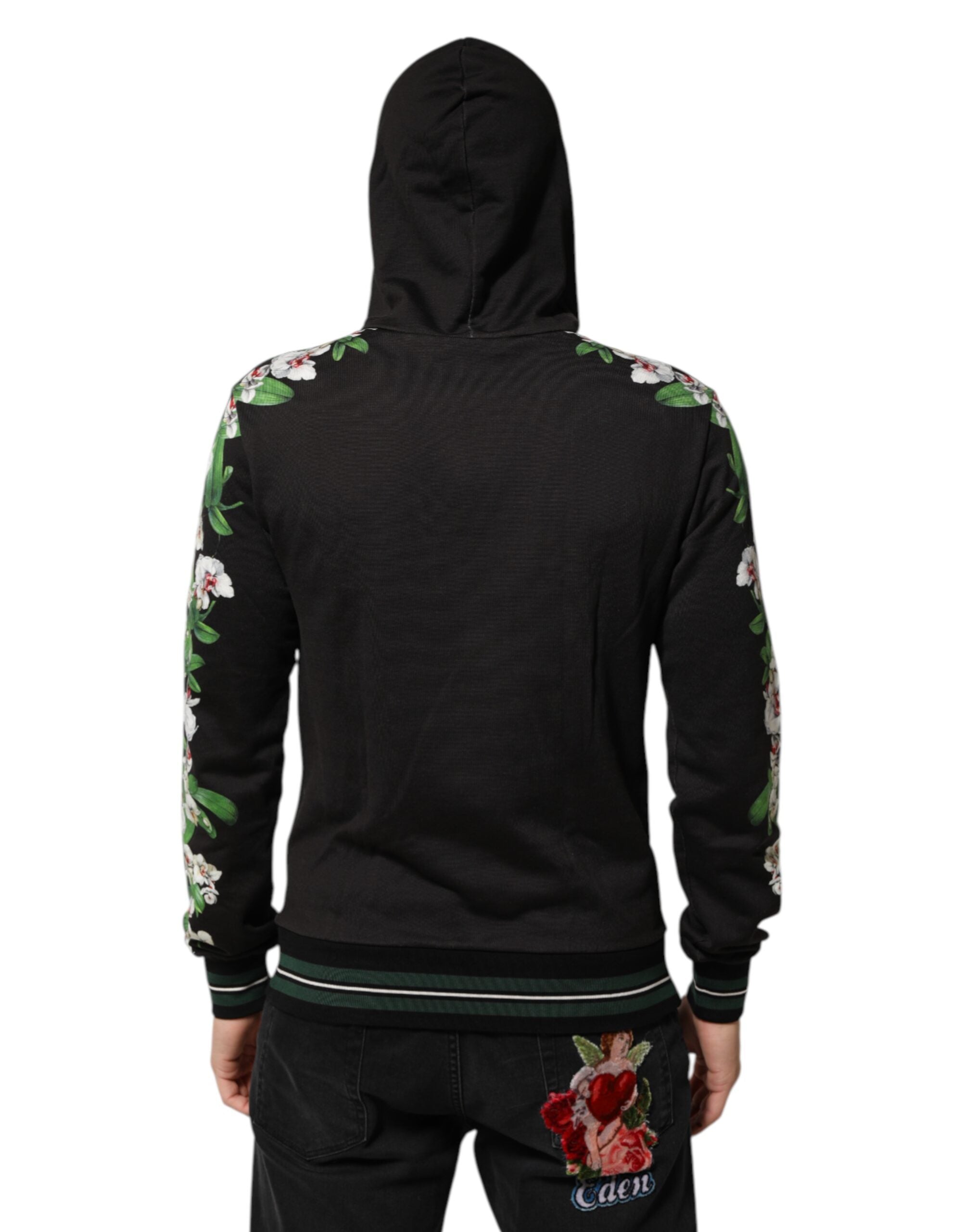 Dolce & Gabbana KING Kapuzenpullover mit Blumenkrone und schwarzer Orchidee-4