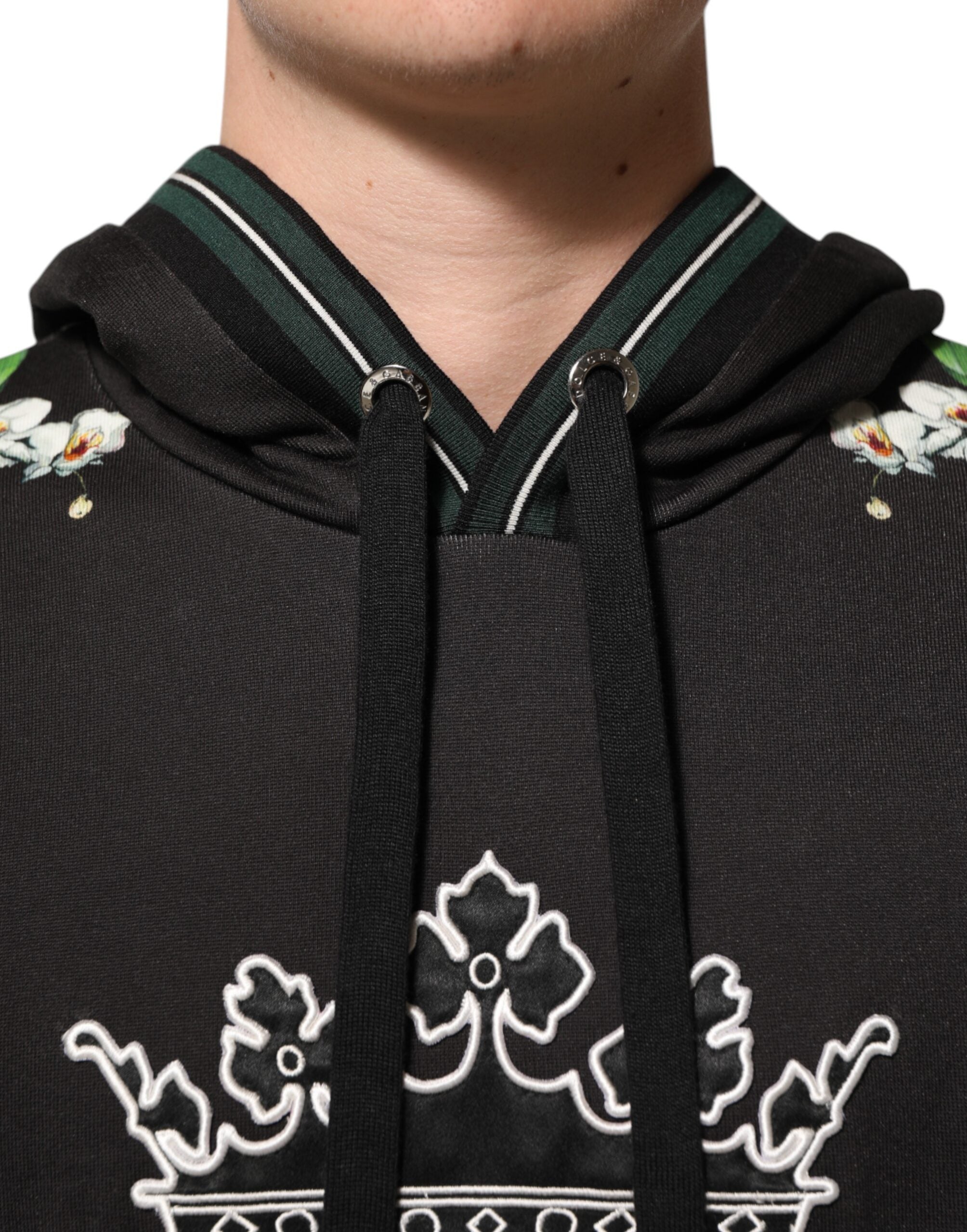 Dolce & Gabbana KING Kapuzenpullover mit Blumenkrone und schwarzer Orchidee-5