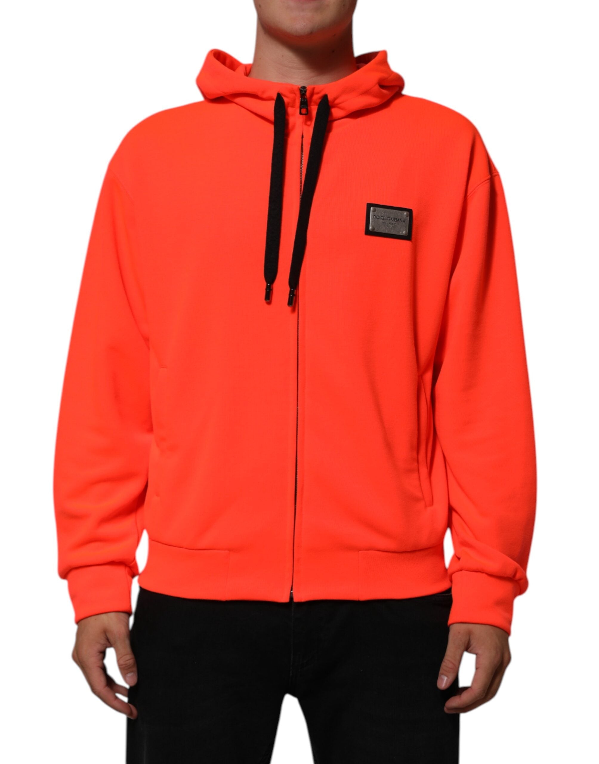 Dolce & Gabbana Roter fluoreszierender Polyester-Logo-Patch-Kapuzenpullover-2