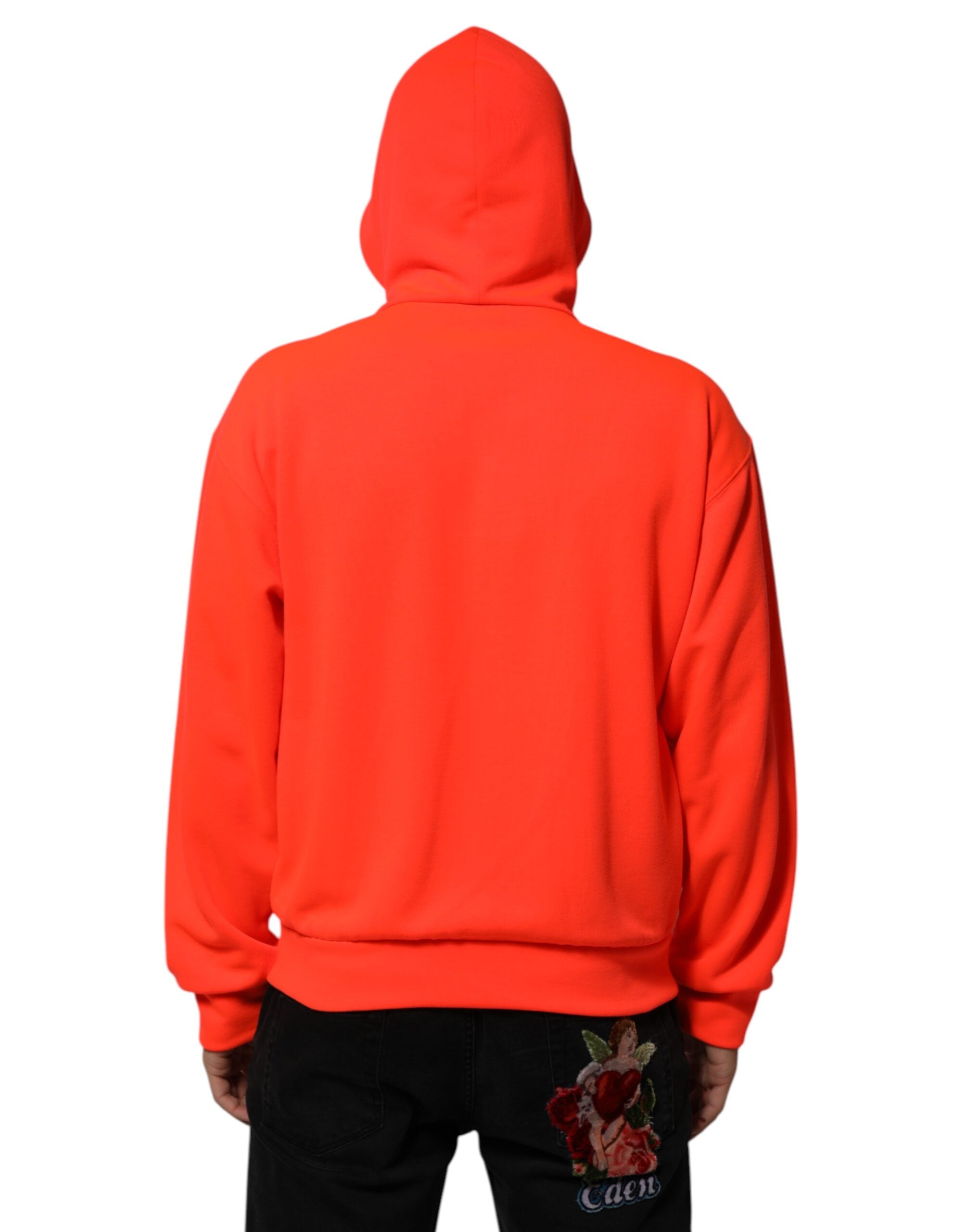 Dolce & Gabbana Roter fluoreszierender Polyester-Logo-Patch-Kapuzenpullover-4