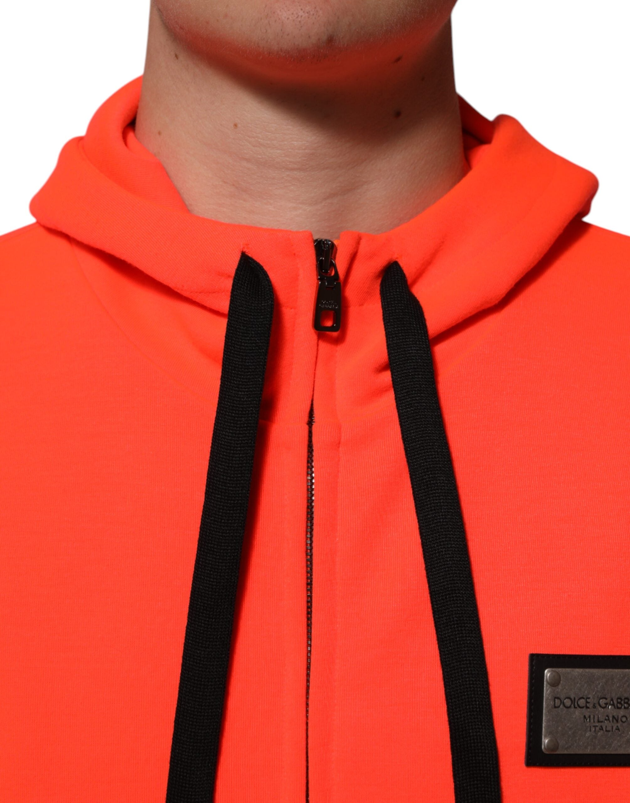 Dolce & Gabbana Roter fluoreszierender Polyester-Logo-Patch-Kapuzenpullover-5