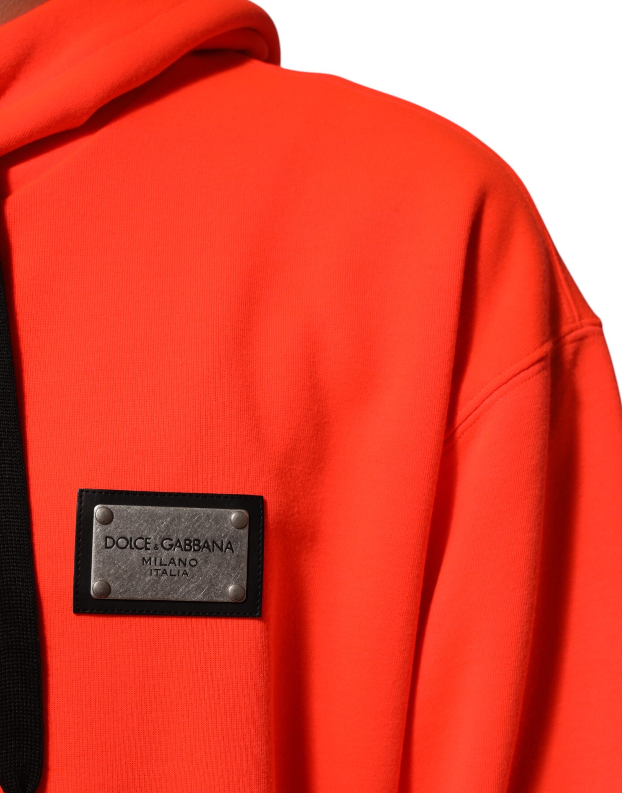Dolce & Gabbana Roter fluoreszierender Polyester-Logo-Patch-Kapuzenpullover-6