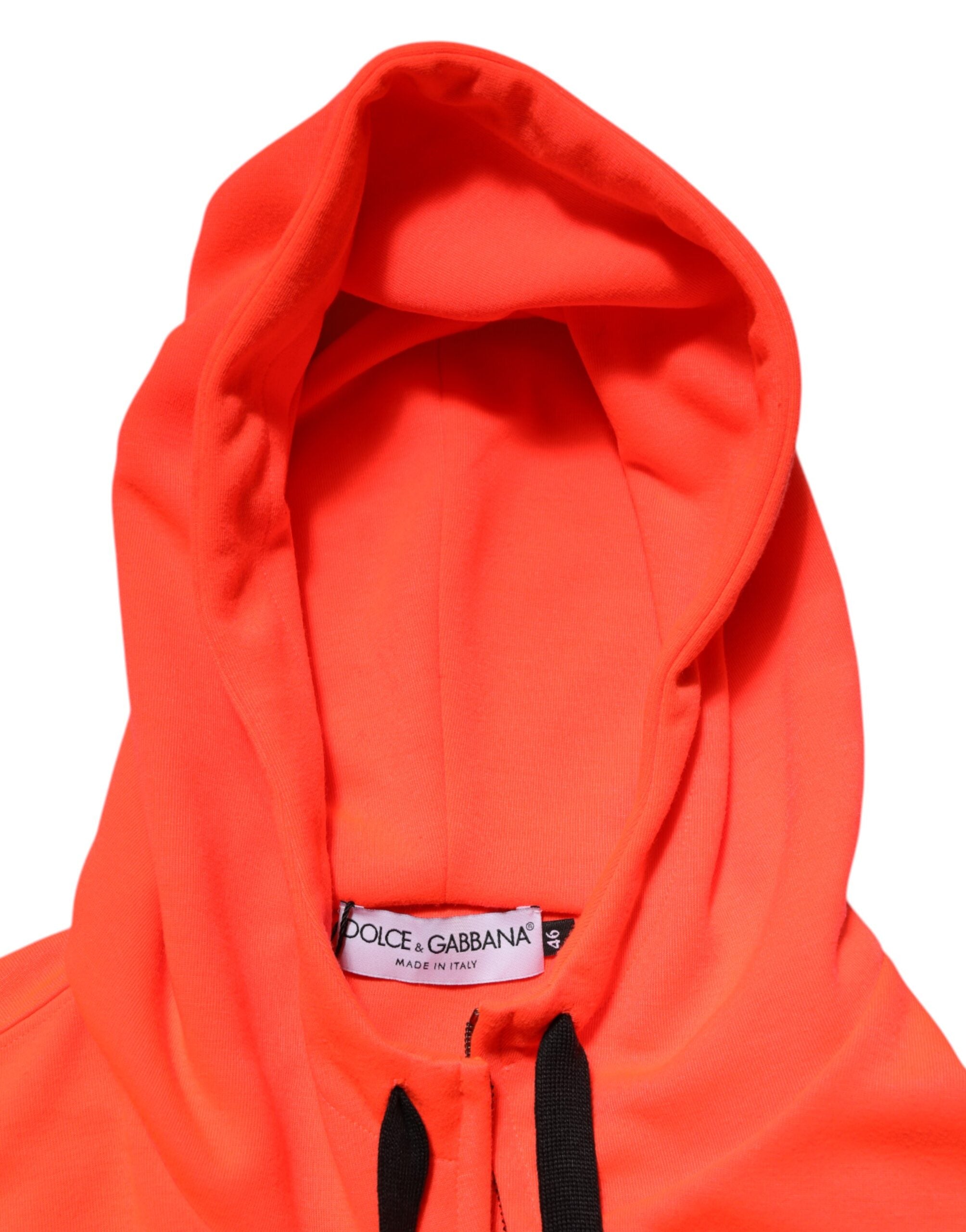 Dolce & Gabbana Roter fluoreszierender Polyester-Logo-Patch-Kapuzenpullover-7