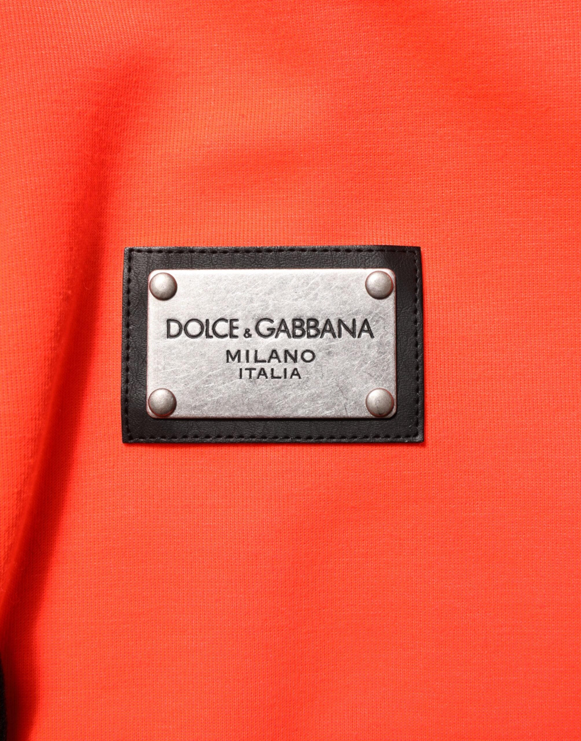 Dolce & Gabbana Roter fluoreszierender Polyester-Logo-Patch-Kapuzenpullover-8