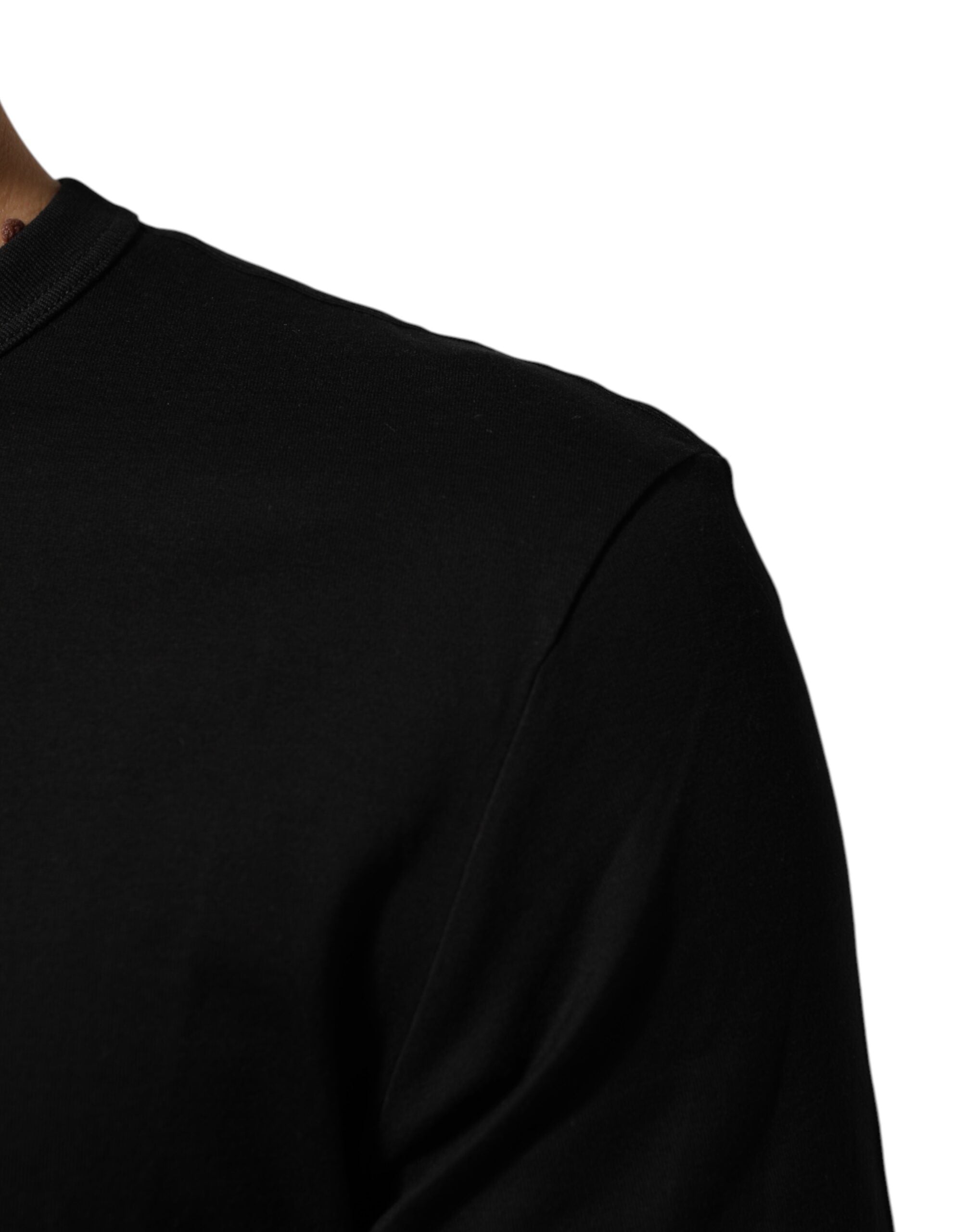 Dolce & Gabbana Schwarzes T-Shirt aus Baumwollsamt mit Logodruck für Männer-6