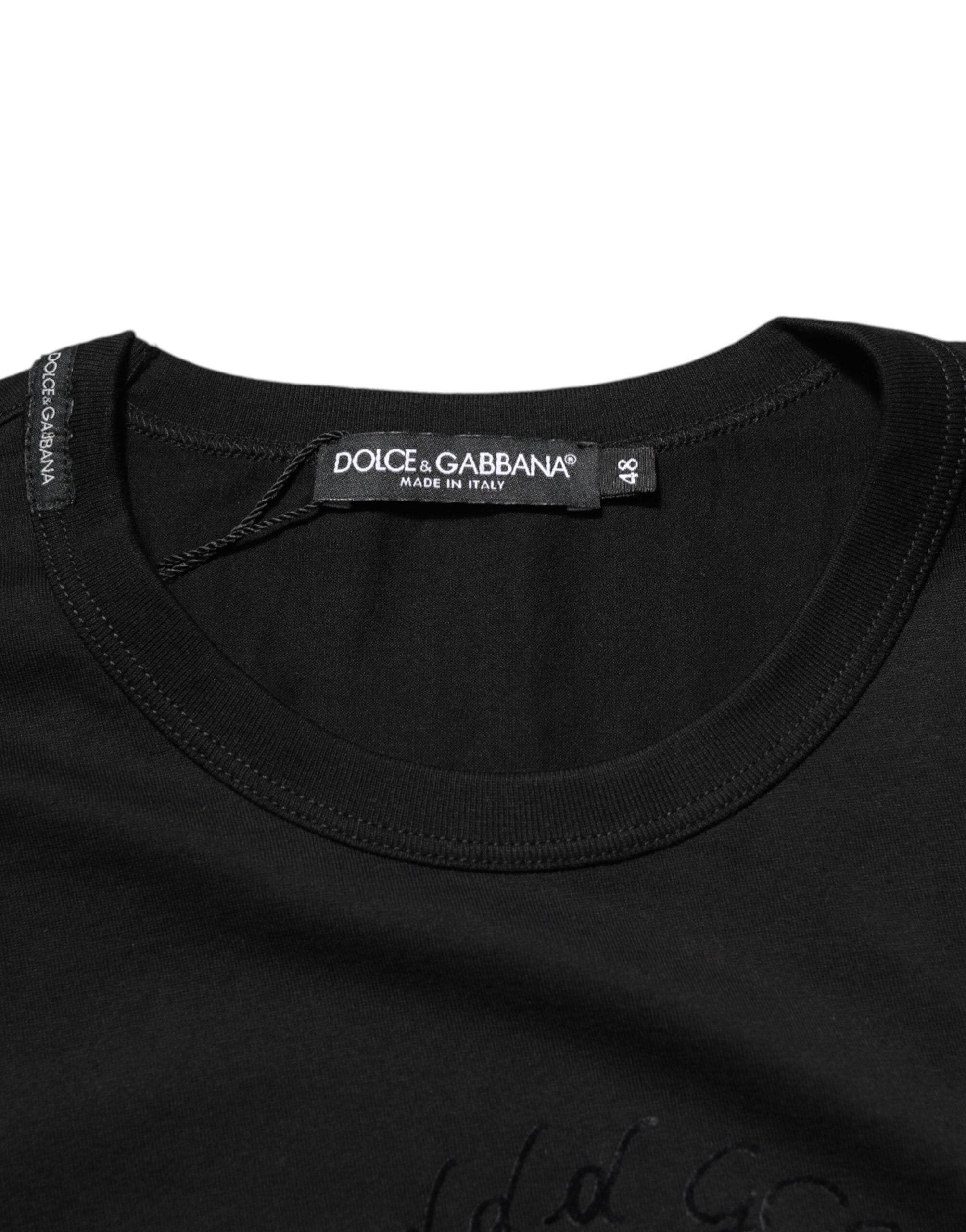 Dolce & Gabbana Schwarzes T-Shirt aus Baumwollsamt mit Logodruck für Männer-7