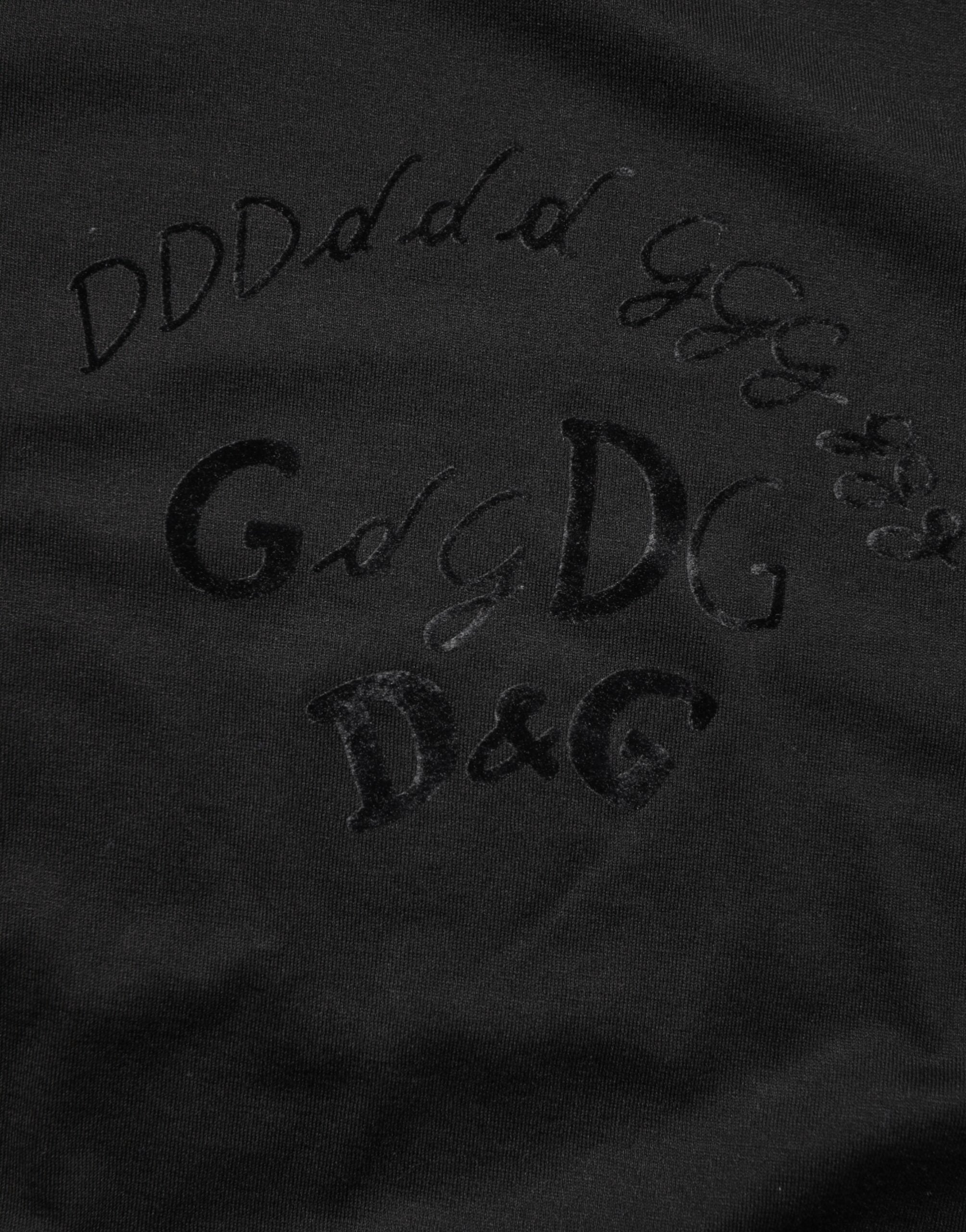 Dolce & Gabbana Schwarzes T-Shirt aus Baumwollsamt mit Logodruck für Männer-8